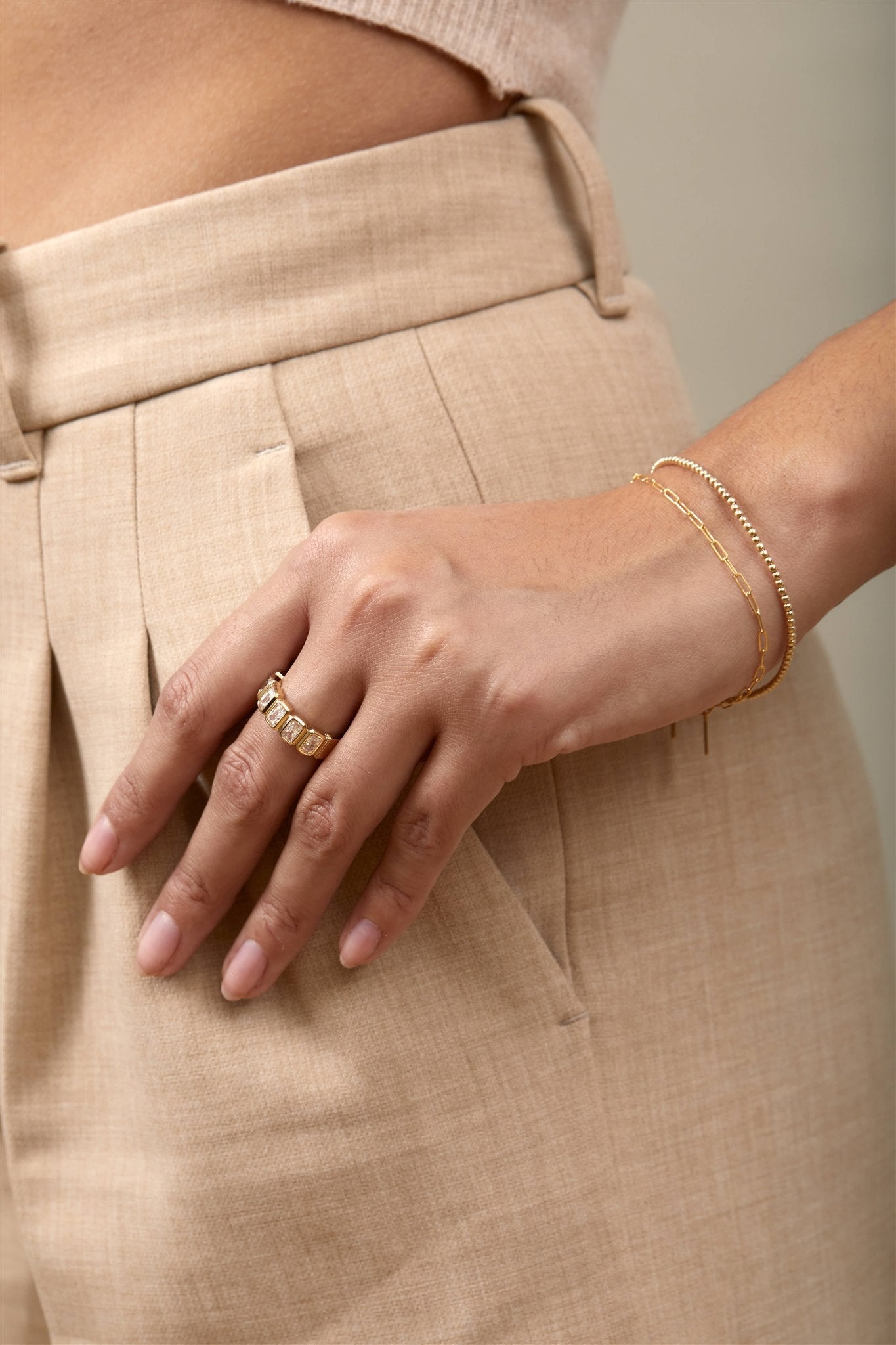 Bryn Baguette Cubic Zirconias Gold Ring 18k Gold over Brass