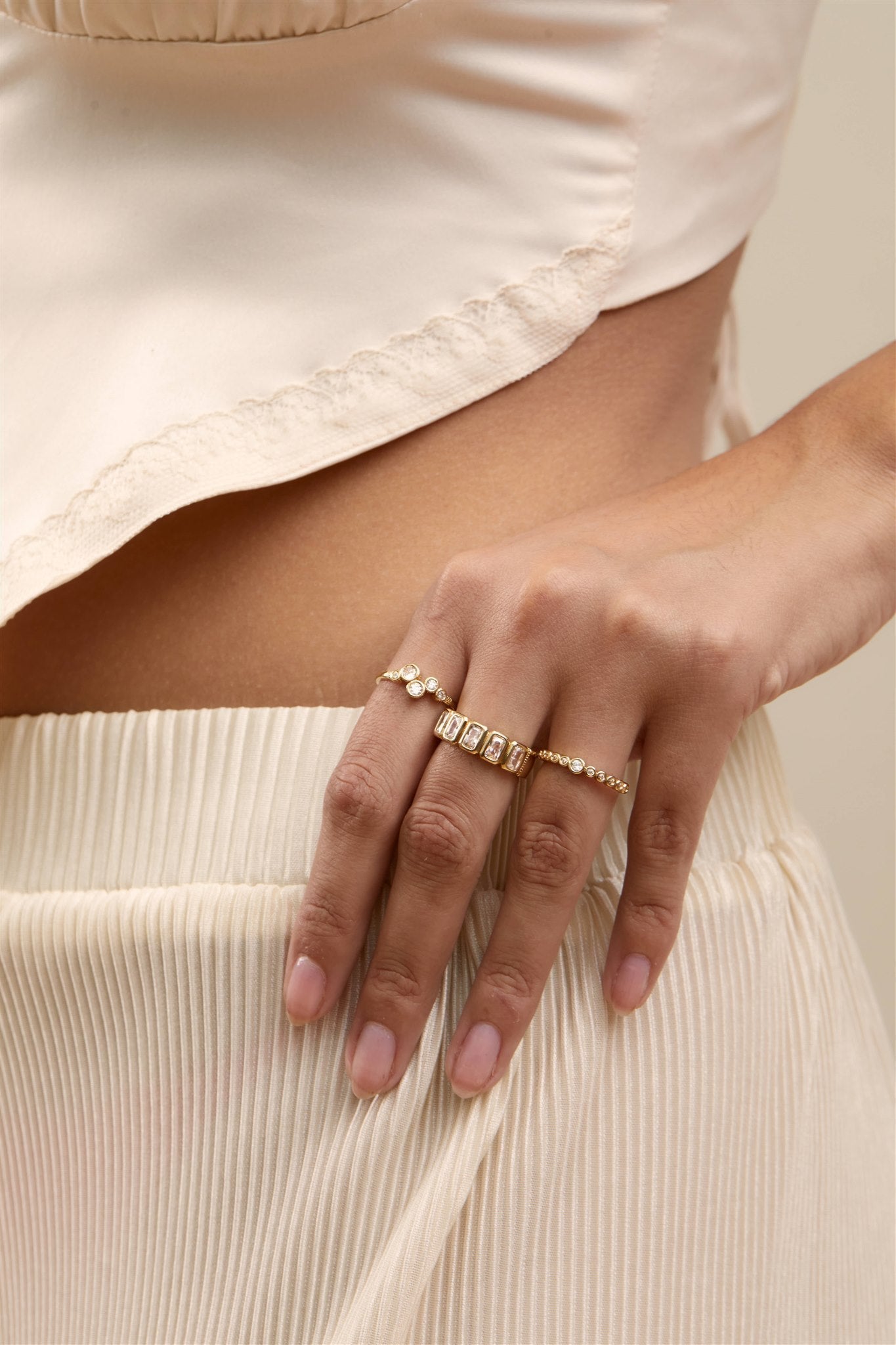 Bryn Baguette Cubic Zirconias Gold Ring 18k Gold over Brass