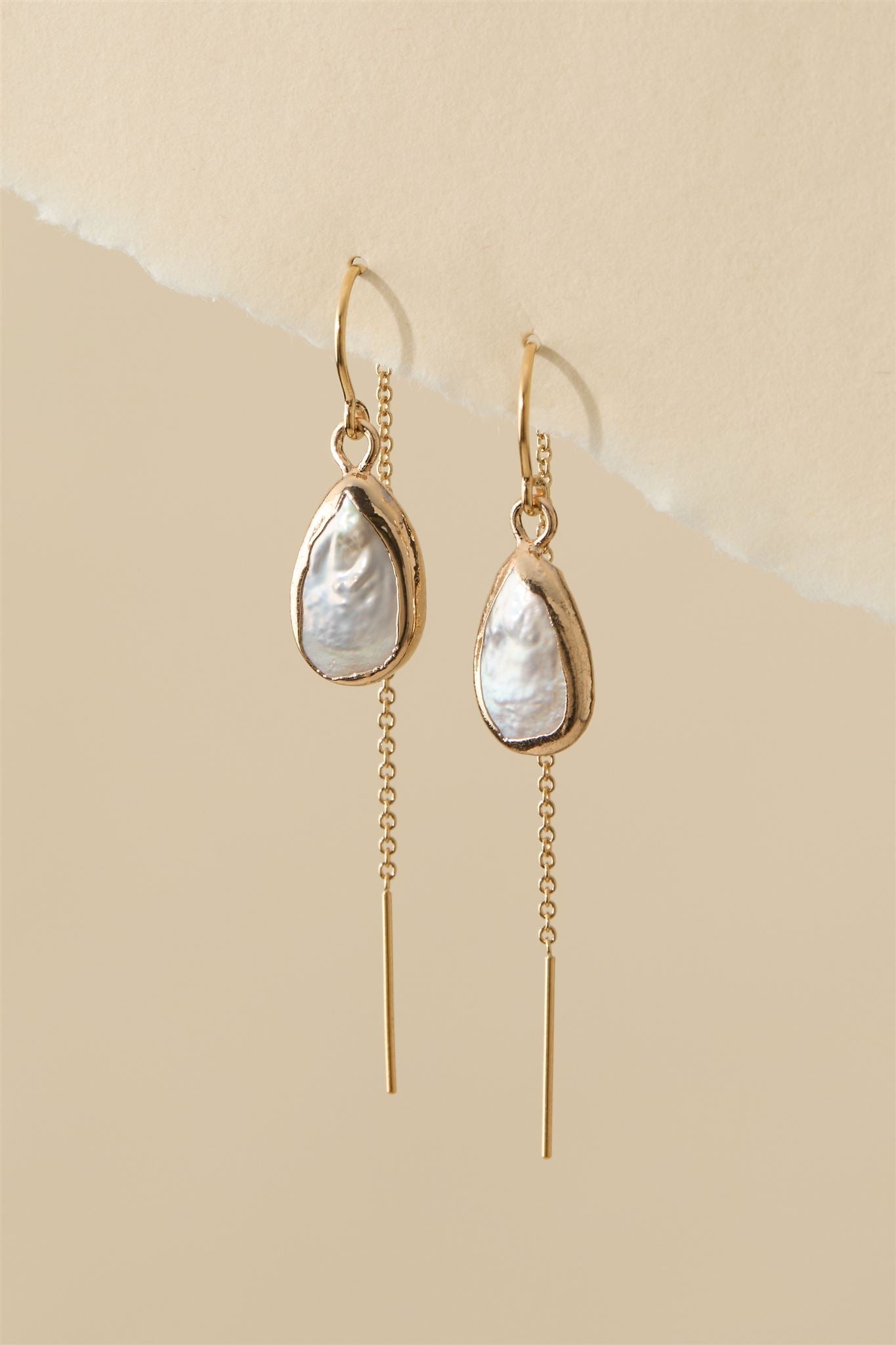 14k Gold Filled Threaders with Gold Plated Bezel Baroque Pearls Carrie