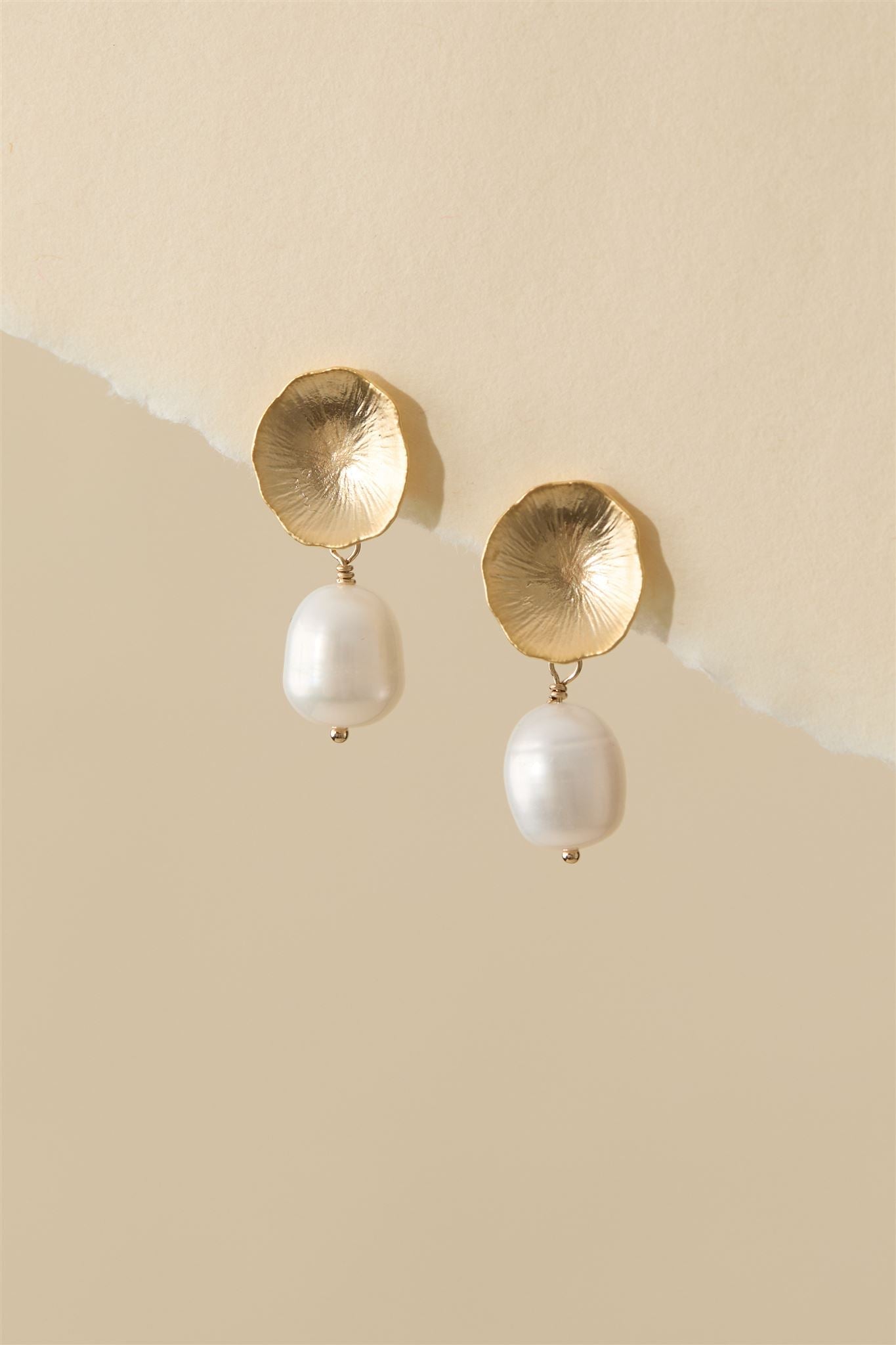 Lotus Earrings with Freshwater Pearls 16k Gold over Brass Dylan Earrings