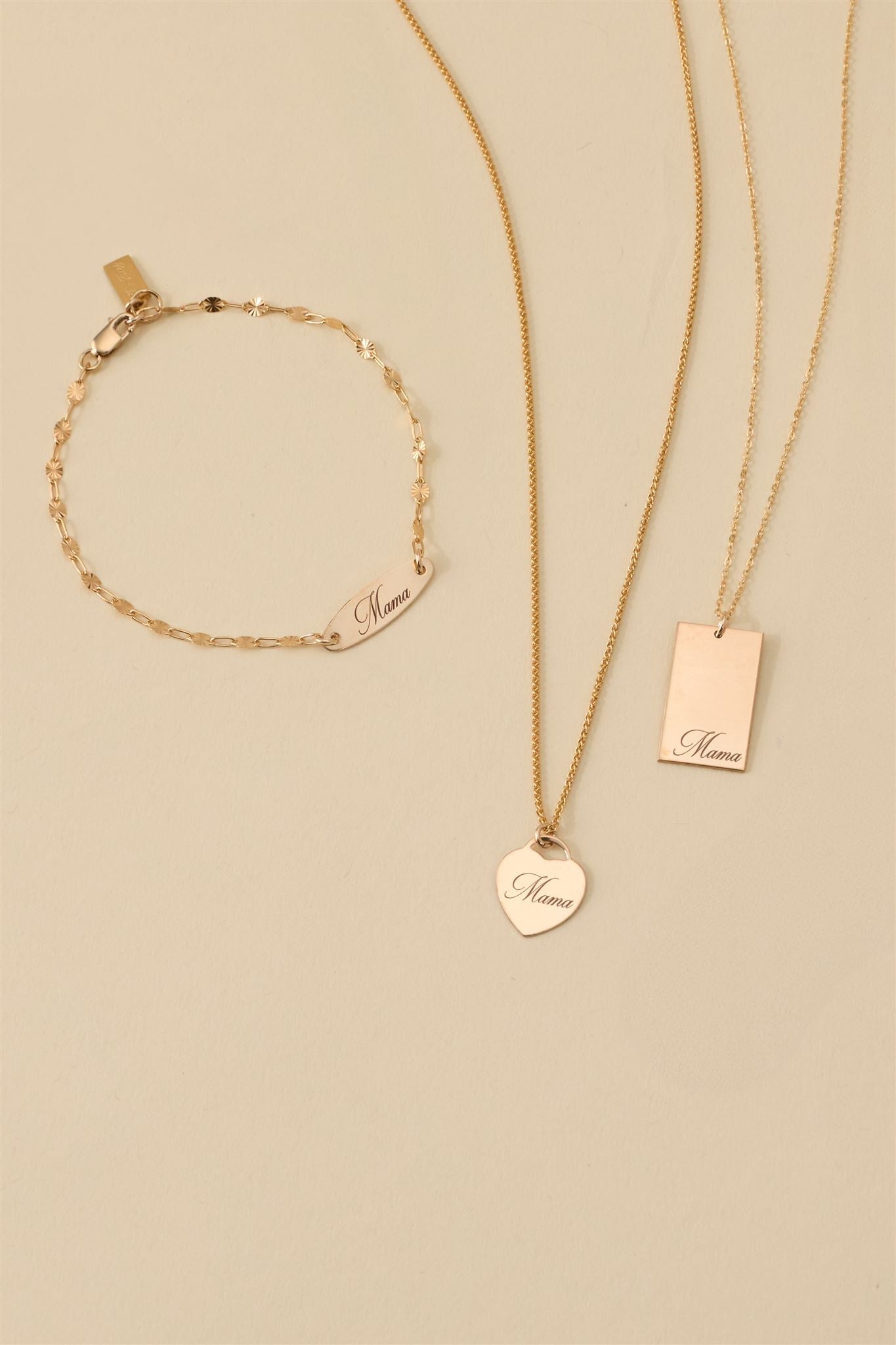 14k Gold Filled Wheat Chain Necklace with Laser Engraved Heart Charm Mama Alice