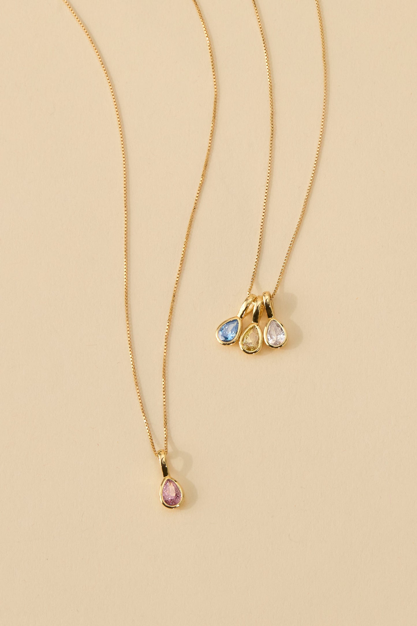 Teardrop Cubic Zirconia Birthstone Necklace 18k Gold Over Brass