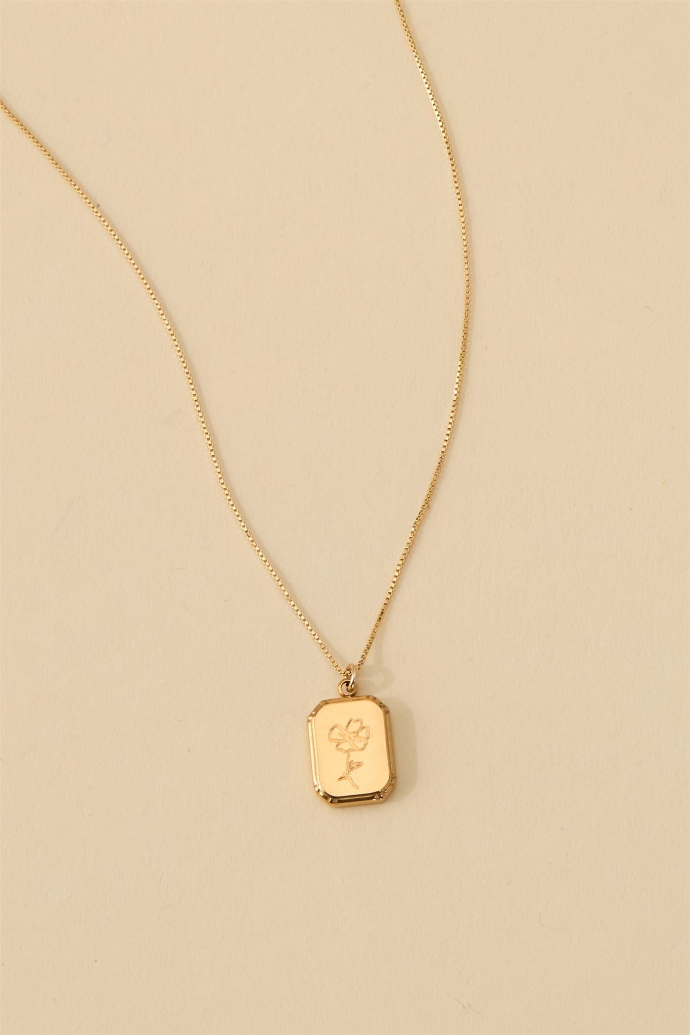 Audrey Birth Flower Engraved Necklace 18k Gold Over Brass