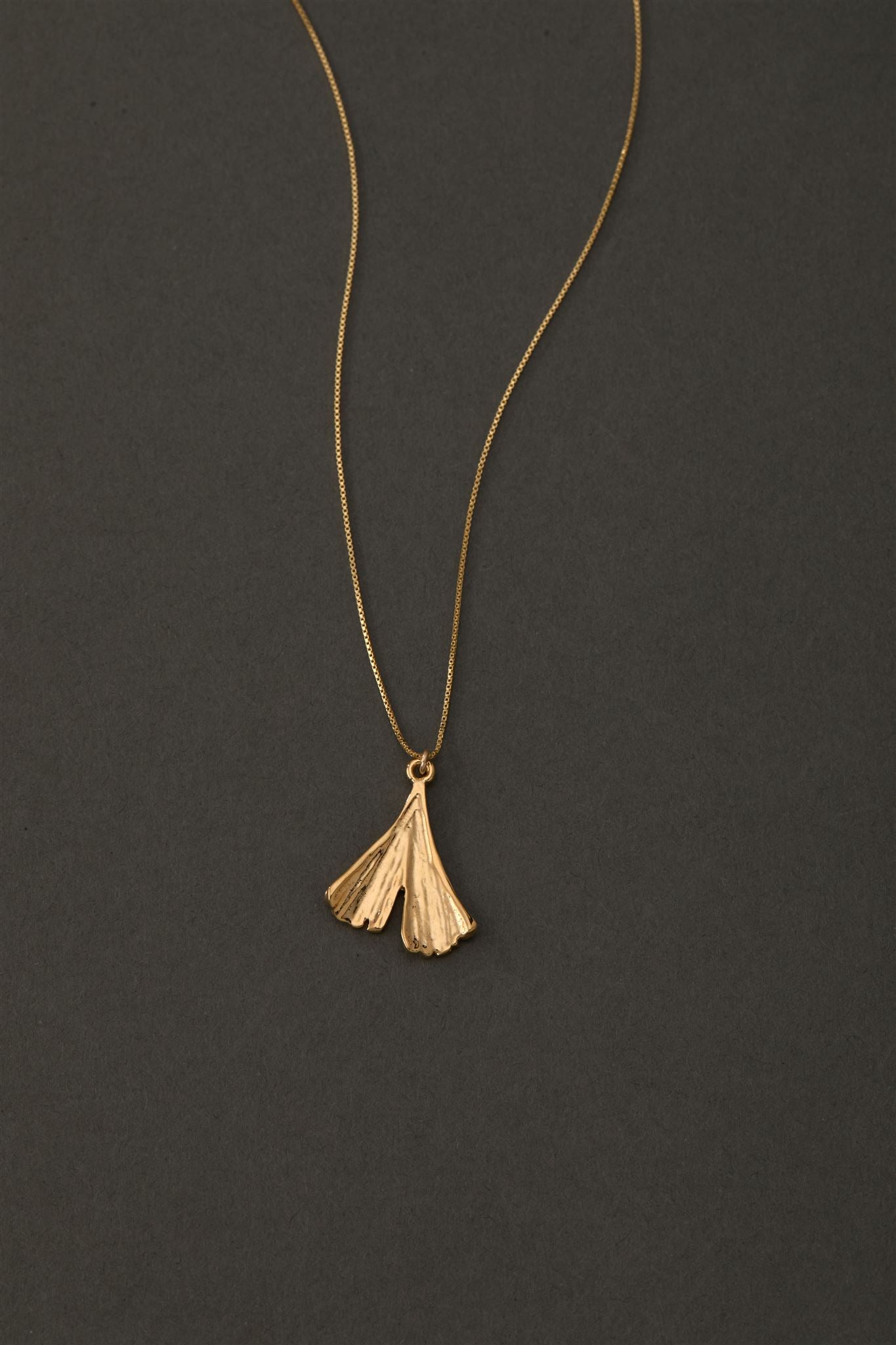 Gold Gingko Leaf Box Chain Necklace Camden