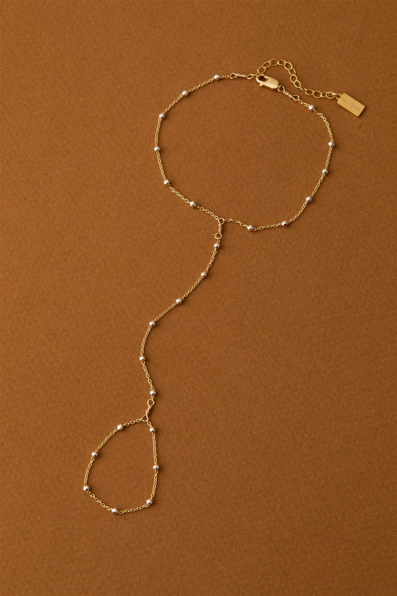 14k Gold Filled Austen Hand Chain with Sterling Silver Satellite Beads