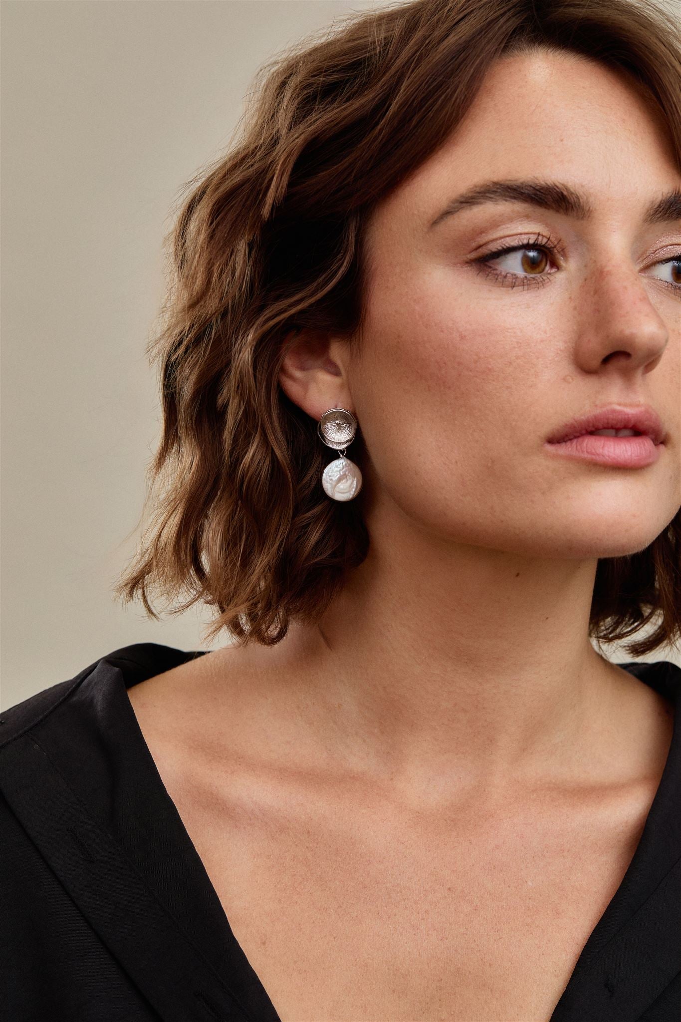 16k Gold Lotus Earrings with Baroque Pearls Post Sterling Silver Reese Earrings