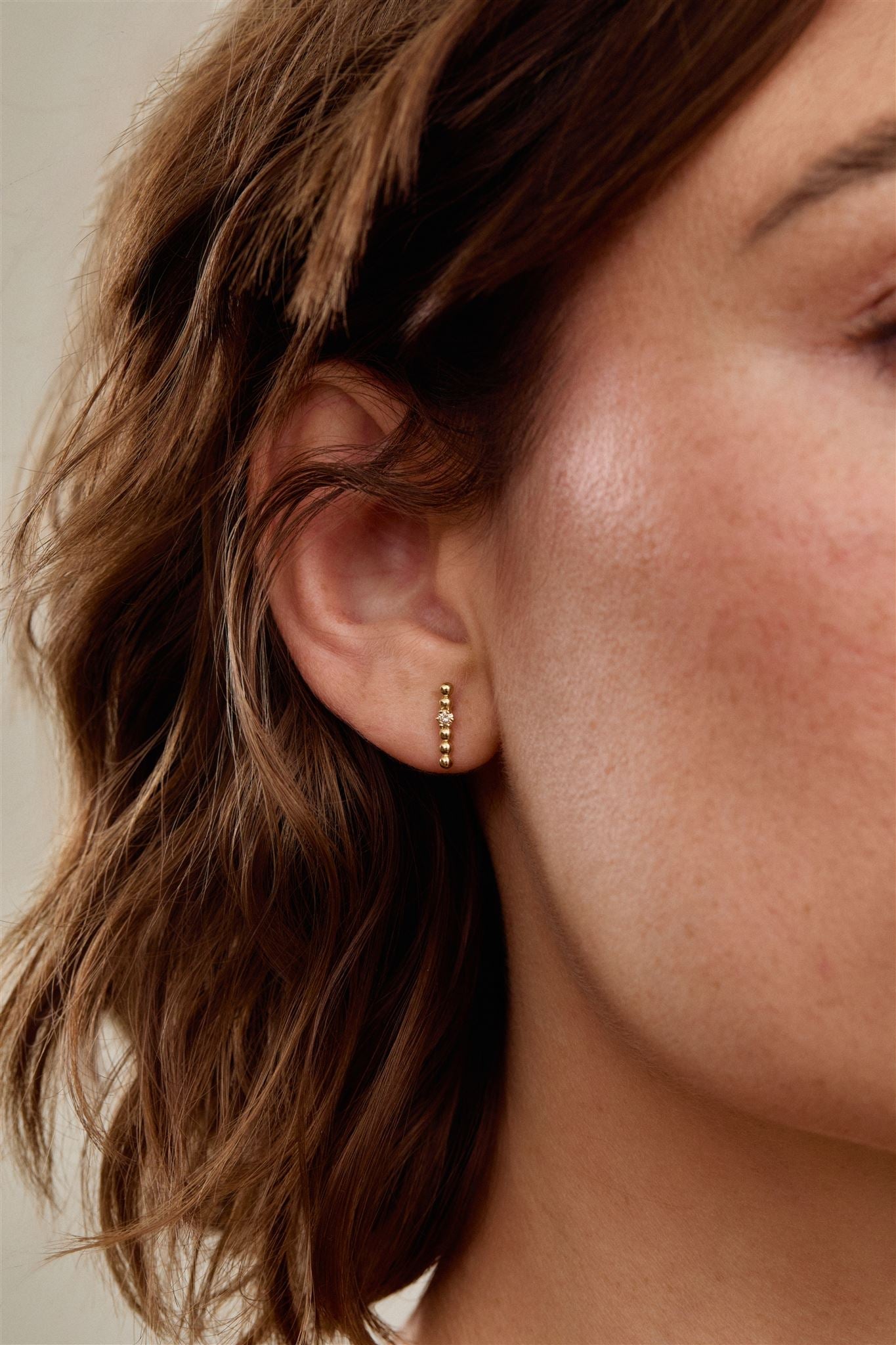 14k Solid Gold Champagne Diamond Bar Stud Valencia Studs