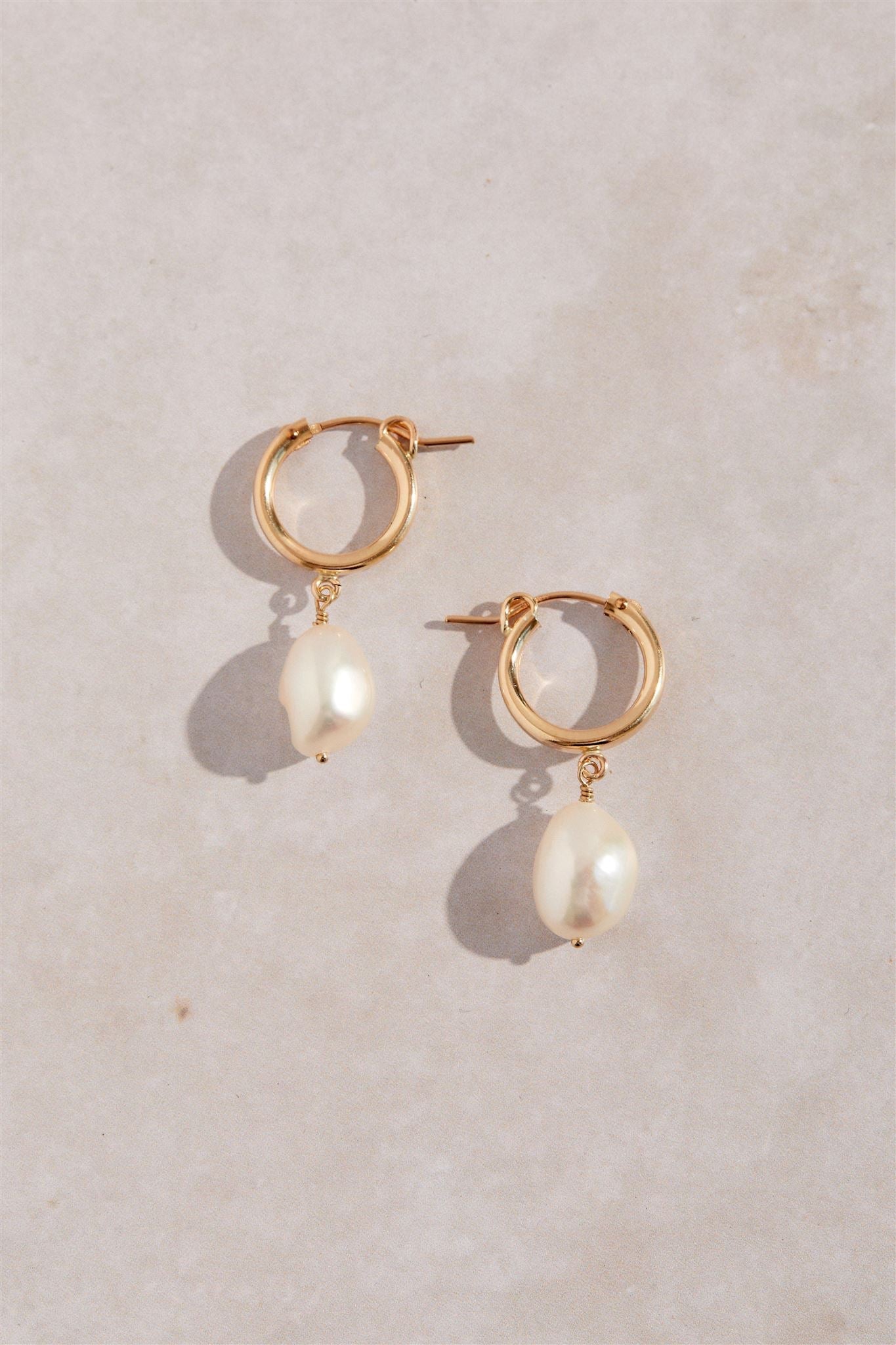 14k Gold Filled Freshwater Pearl 15mm Hoop Earrings Adelle