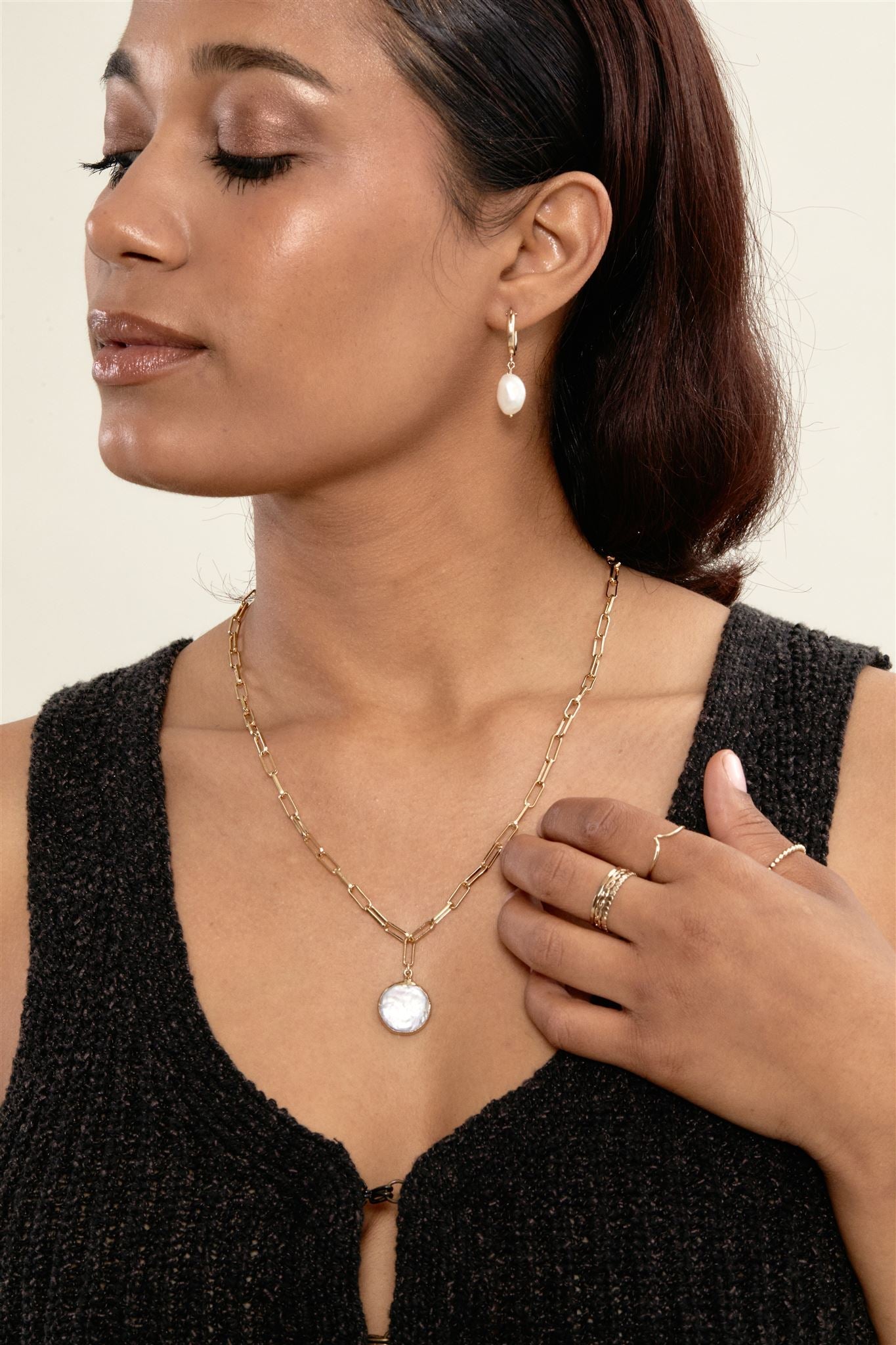 14k Gold Filled Freshwater Pearl 15mm Hoop Earrings Adelle