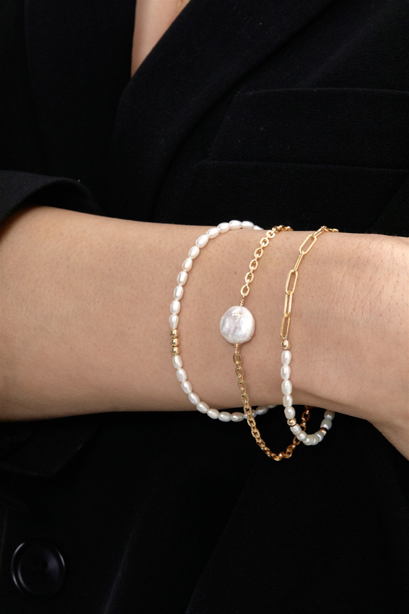 14k Gold Filled Paperclip Chain Freshwater Pearl Bracelet Simone