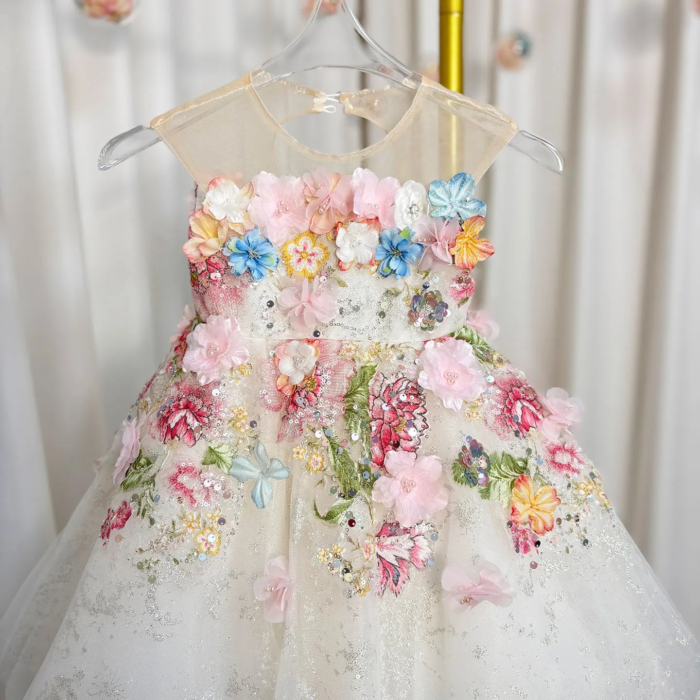 Jill Wish Floral Flower Girl Dress Lace Flowers Sleeveless Princess Toddler Kids Wedding 1st Birthday Pageant Party Gown J404A
