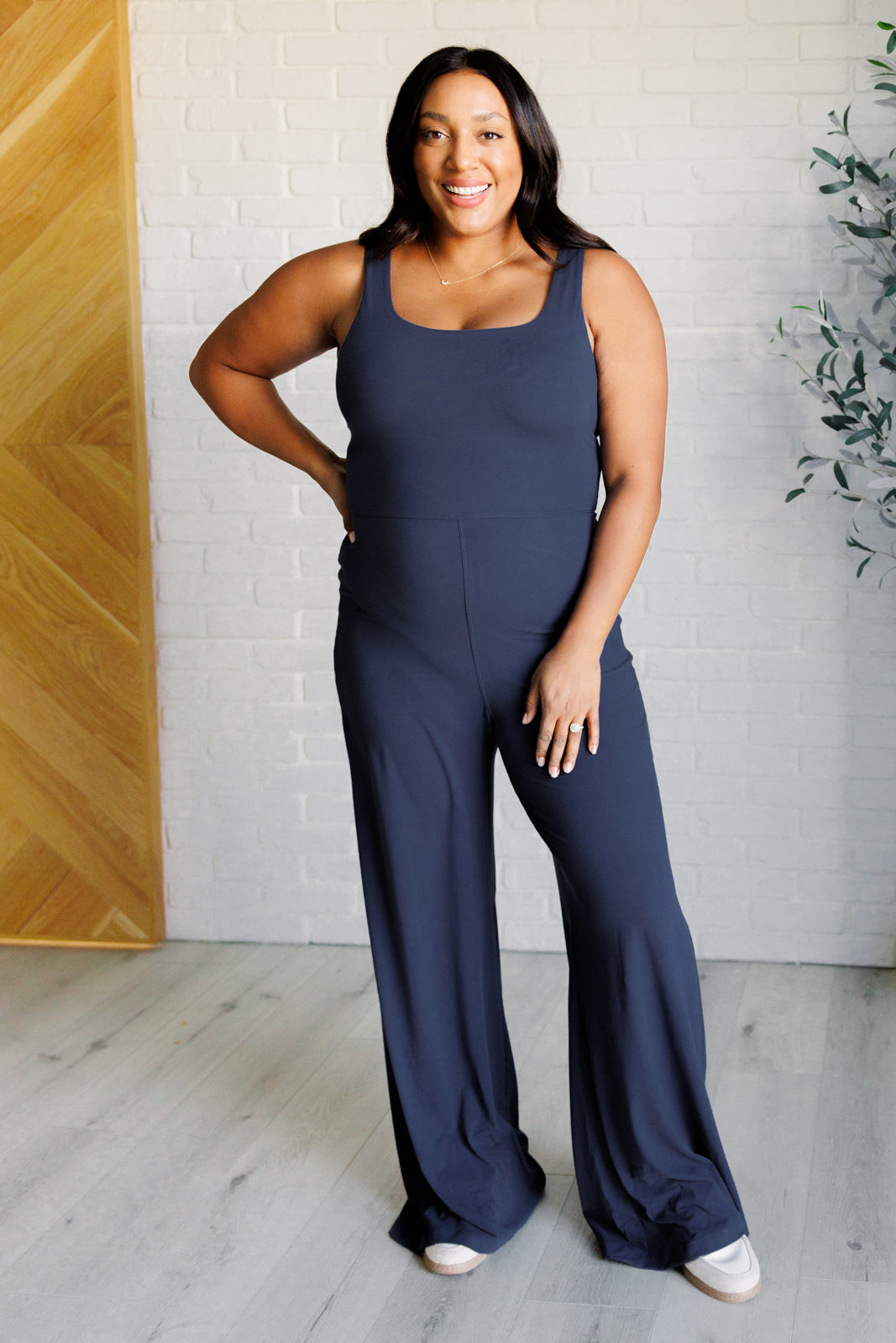 Wide Leg Navy Jumpsuit Shavasana Everyday Built In Shelf Bra