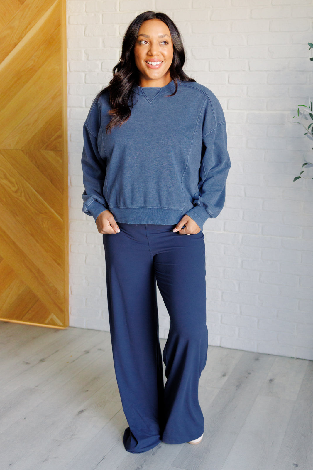 Wide Leg Navy Jumpsuit Shavasana Everyday Built In Shelf Bra