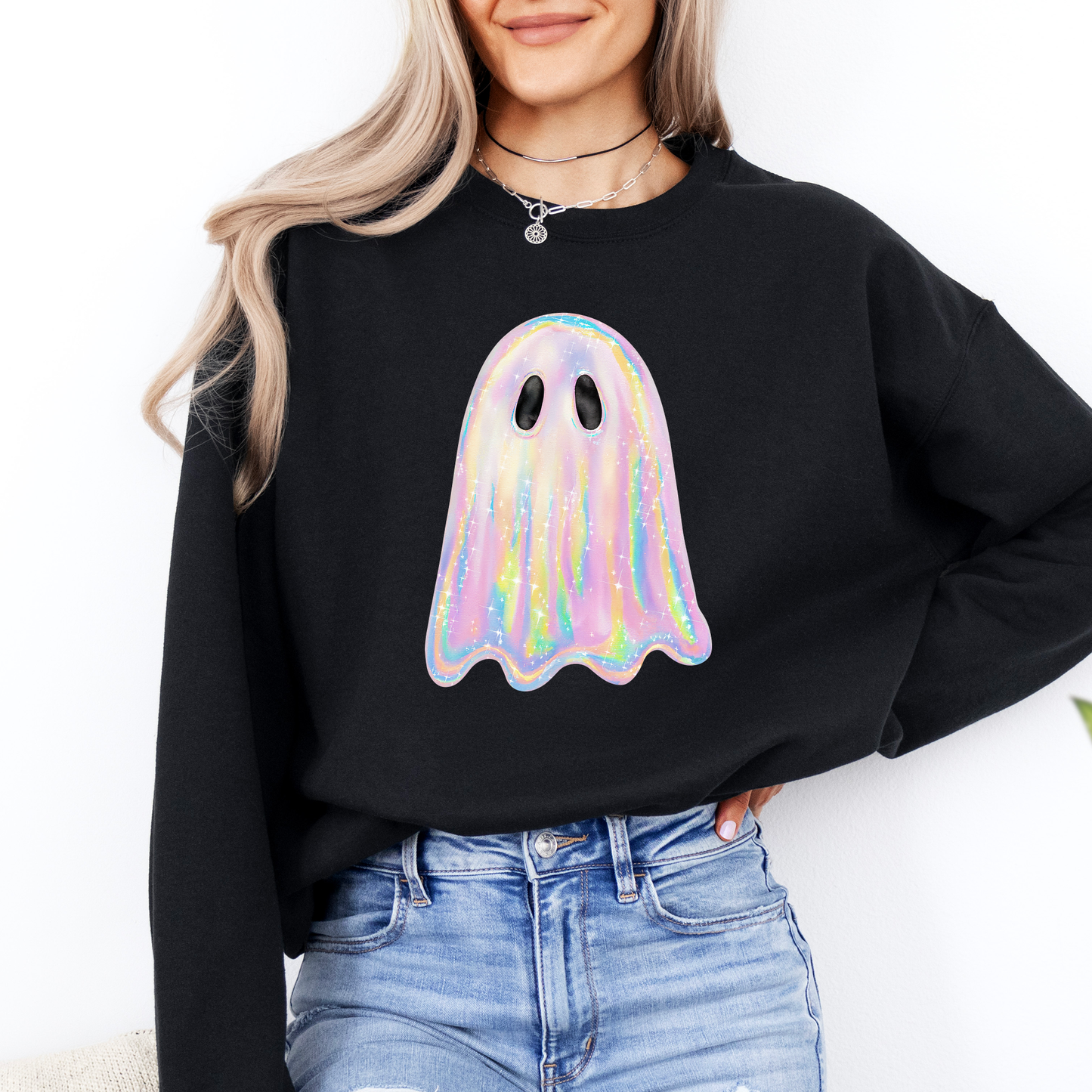 Shimmering Ghost Iridescent Halloween Sweatshirt