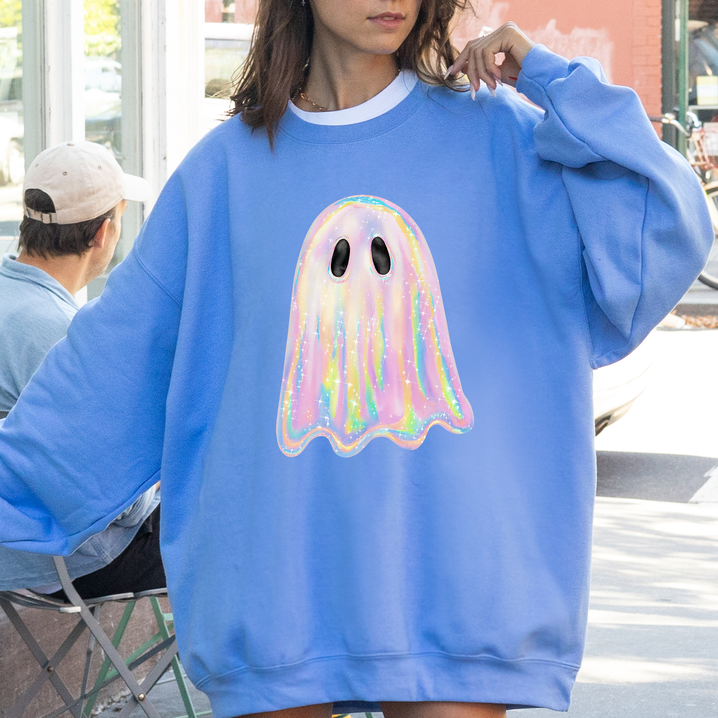 Shimmering Ghost Iridescent Halloween Sweatshirt
