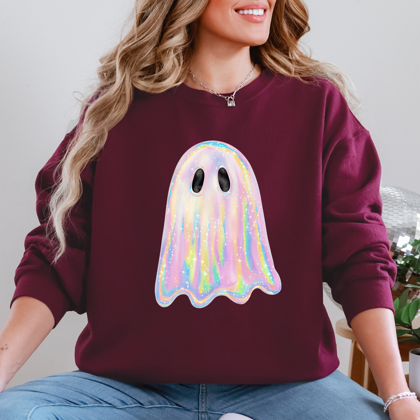 Shimmering Ghost Iridescent Halloween Sweatshirt