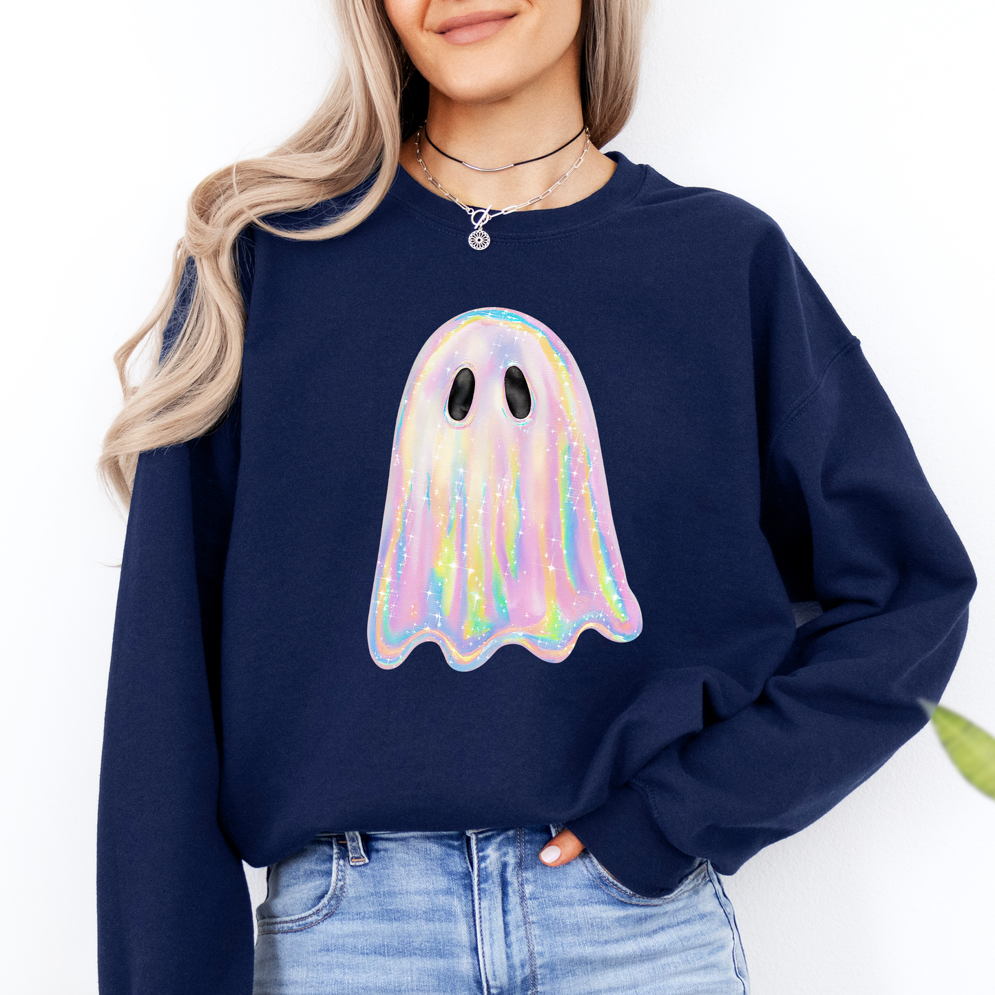 Shimmering Ghost Iridescent Halloween Sweatshirt