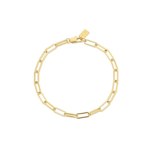 24k Gold Over Brass Elongated Paperclip Chain Bracelet The First Layer