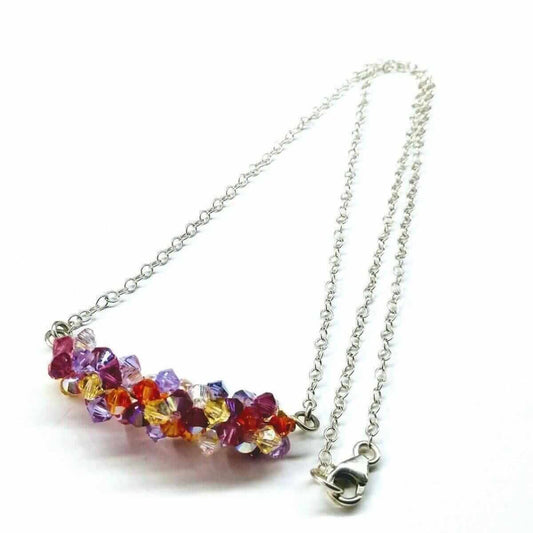 Multi Color Spring Blossom Crystal Necklace Sterling Silver