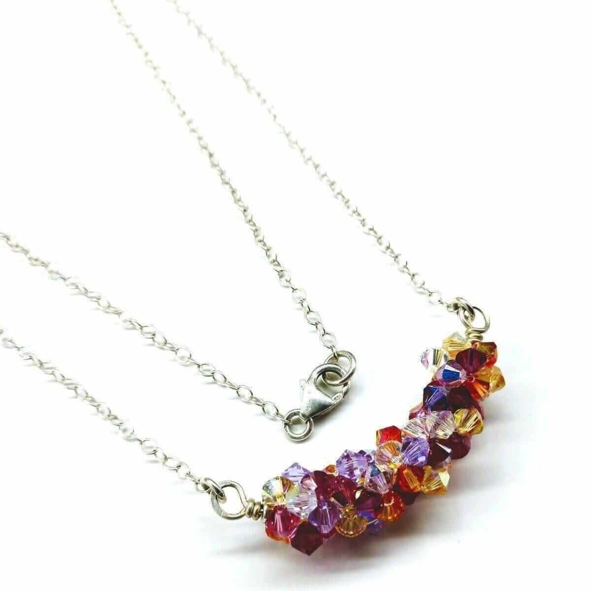 Multi Color Spring Blossom Crystal Necklace Sterling Silver