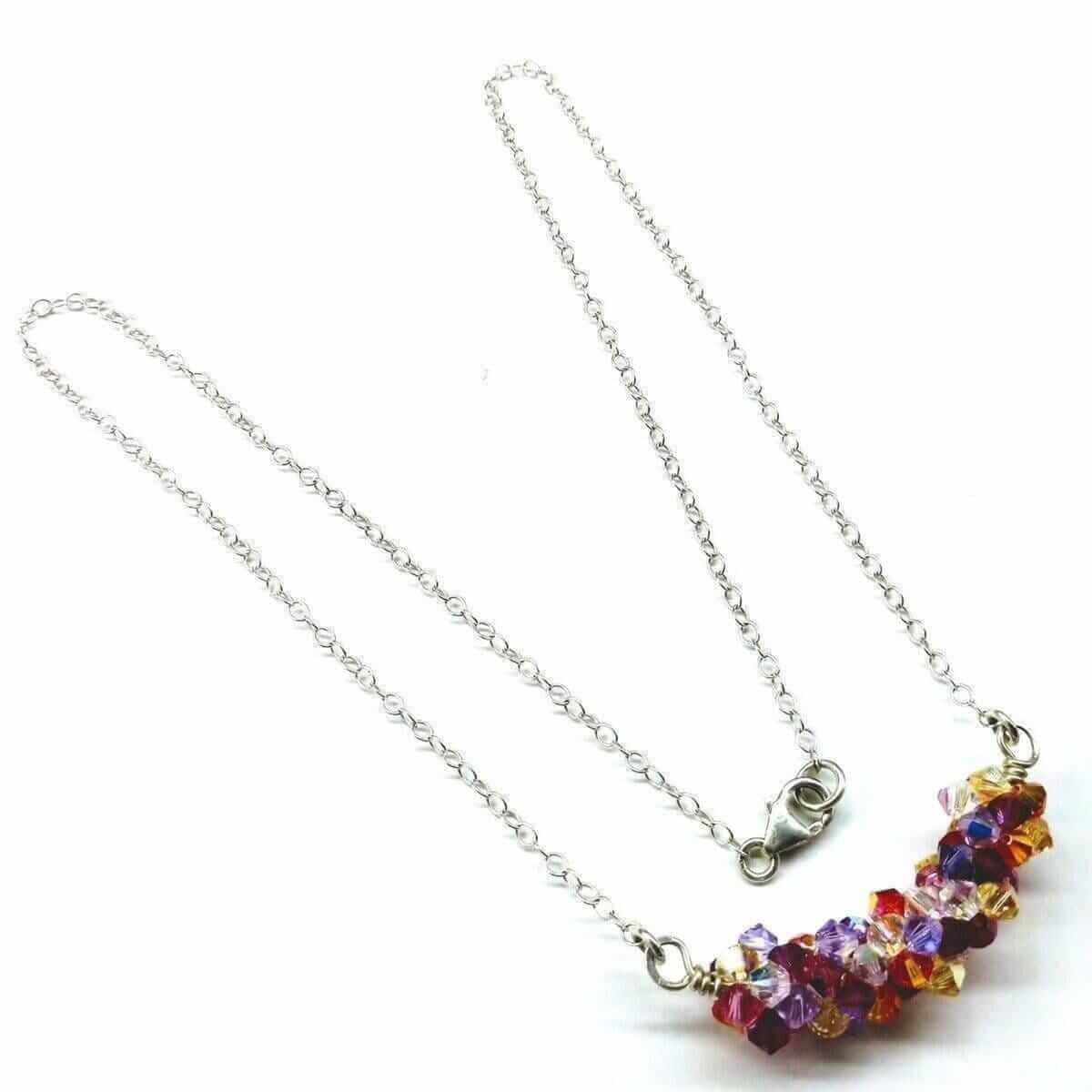 Multi Color Spring Blossom Crystal Necklace Sterling Silver