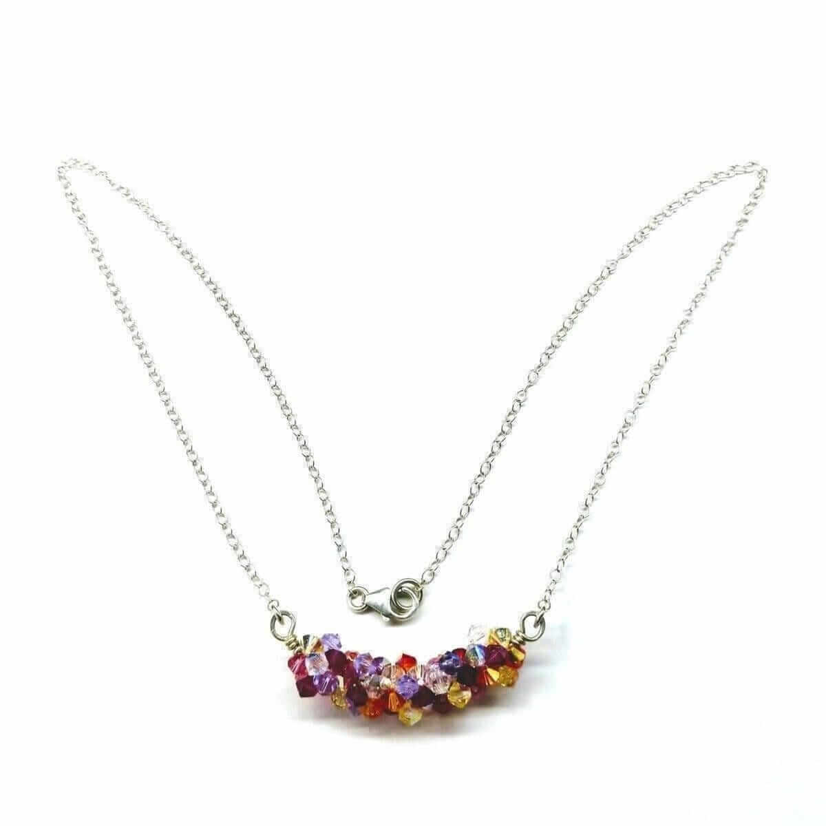 Multi Color Spring Blossom Crystal Necklace Sterling Silver