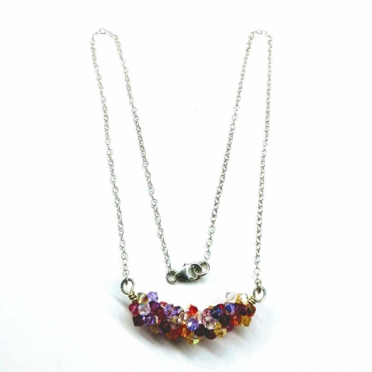 Multi Color Spring Blossom Crystal Necklace Sterling Silver