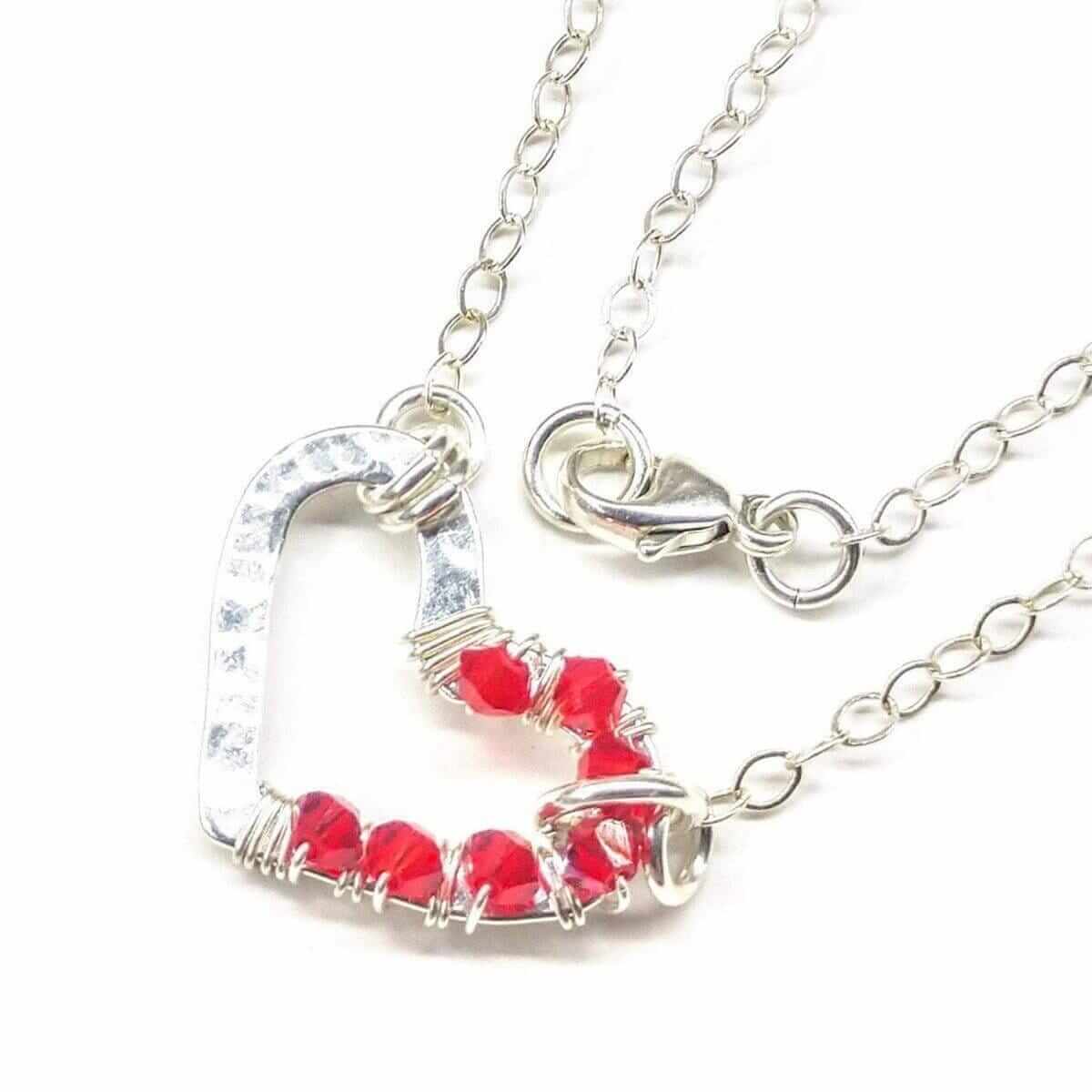 Silver Red Crystal Hammered Heart Necklace Alexa Martha Designs