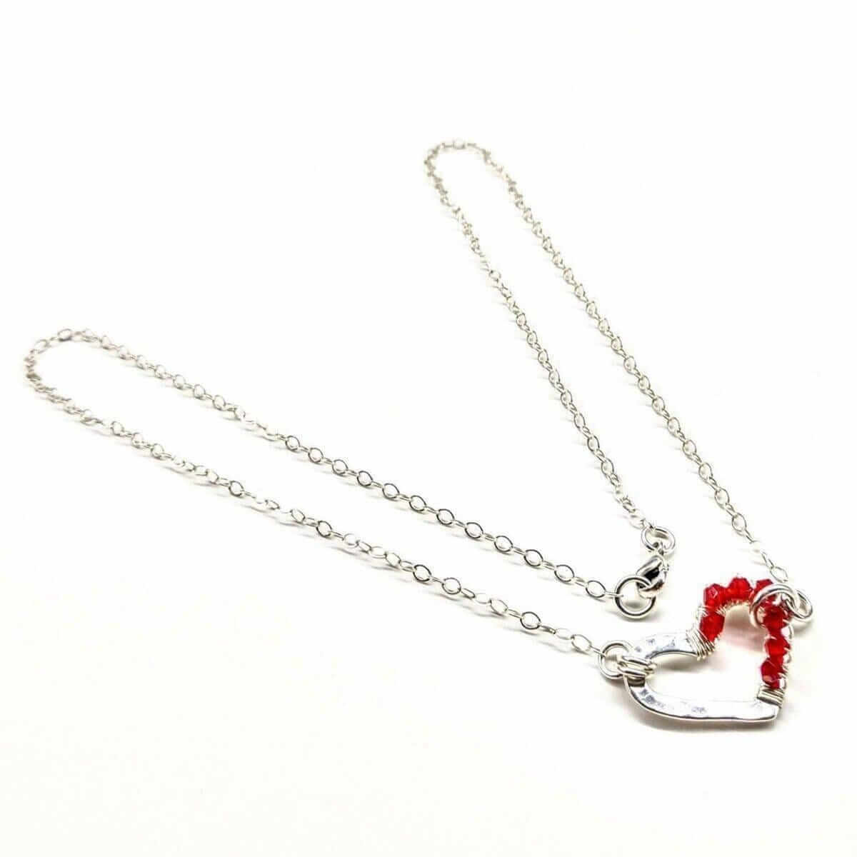 Silver Red Crystal Hammered Heart Necklace Alexa Martha Designs
