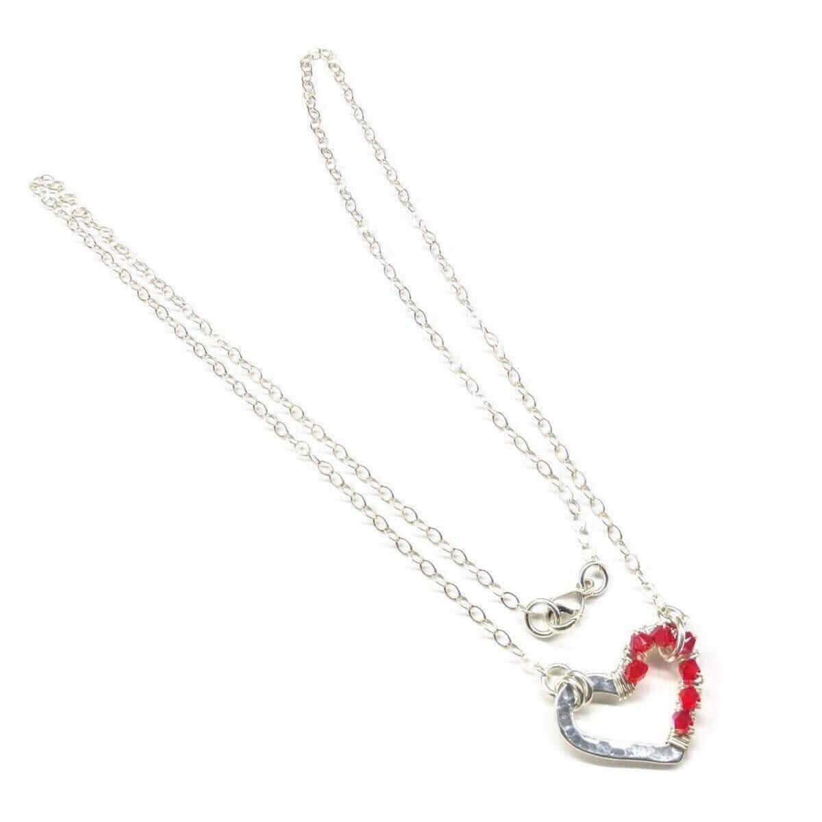 Silver Red Crystal Hammered Heart Necklace Alexa Martha Designs