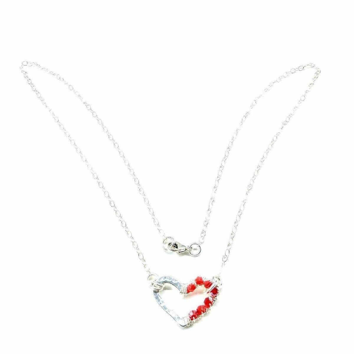 Silver Red Crystal Hammered Heart Necklace Alexa Martha Designs