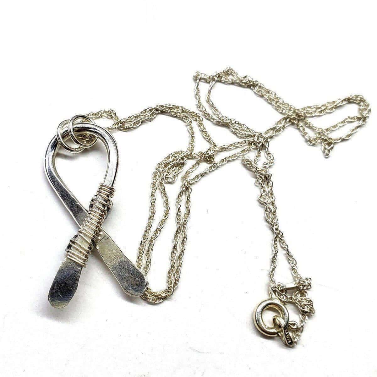 Silver Suicide Prevention Awareness Ribbon Necklace with Purple and Teal Crystals