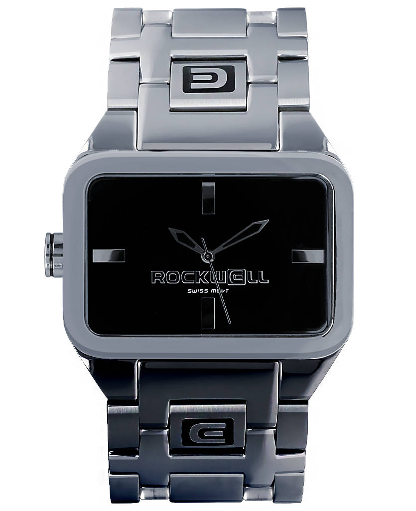 Duel Time Silver Black Watch Rectangular 46mm Rockwell