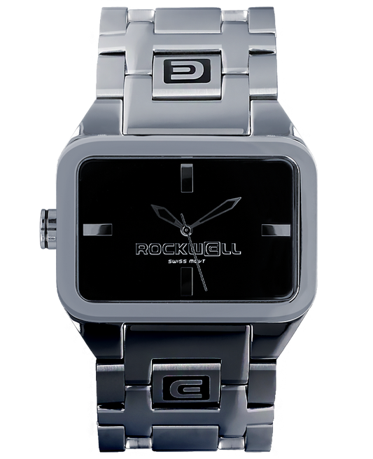 Duel Time Silver Black Watch Rectangular 46mm Rockwell