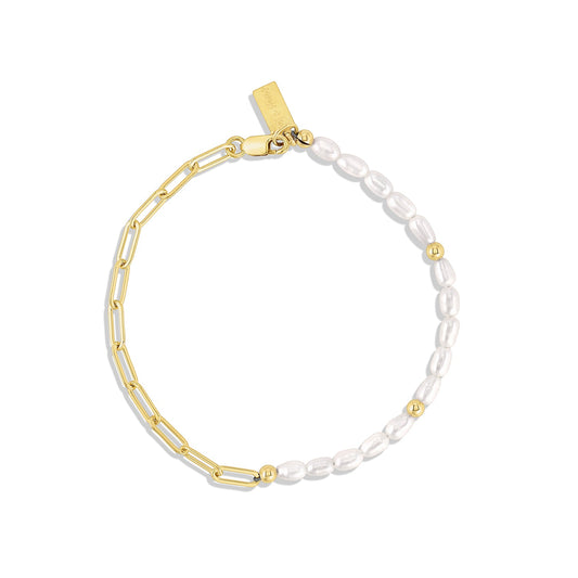 14k Gold Filled Paperclip Chain Freshwater Pearl Bracelet Simone