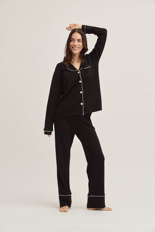 Pima Cotton Forever Black Pajama Set Simone Sleepwear USA