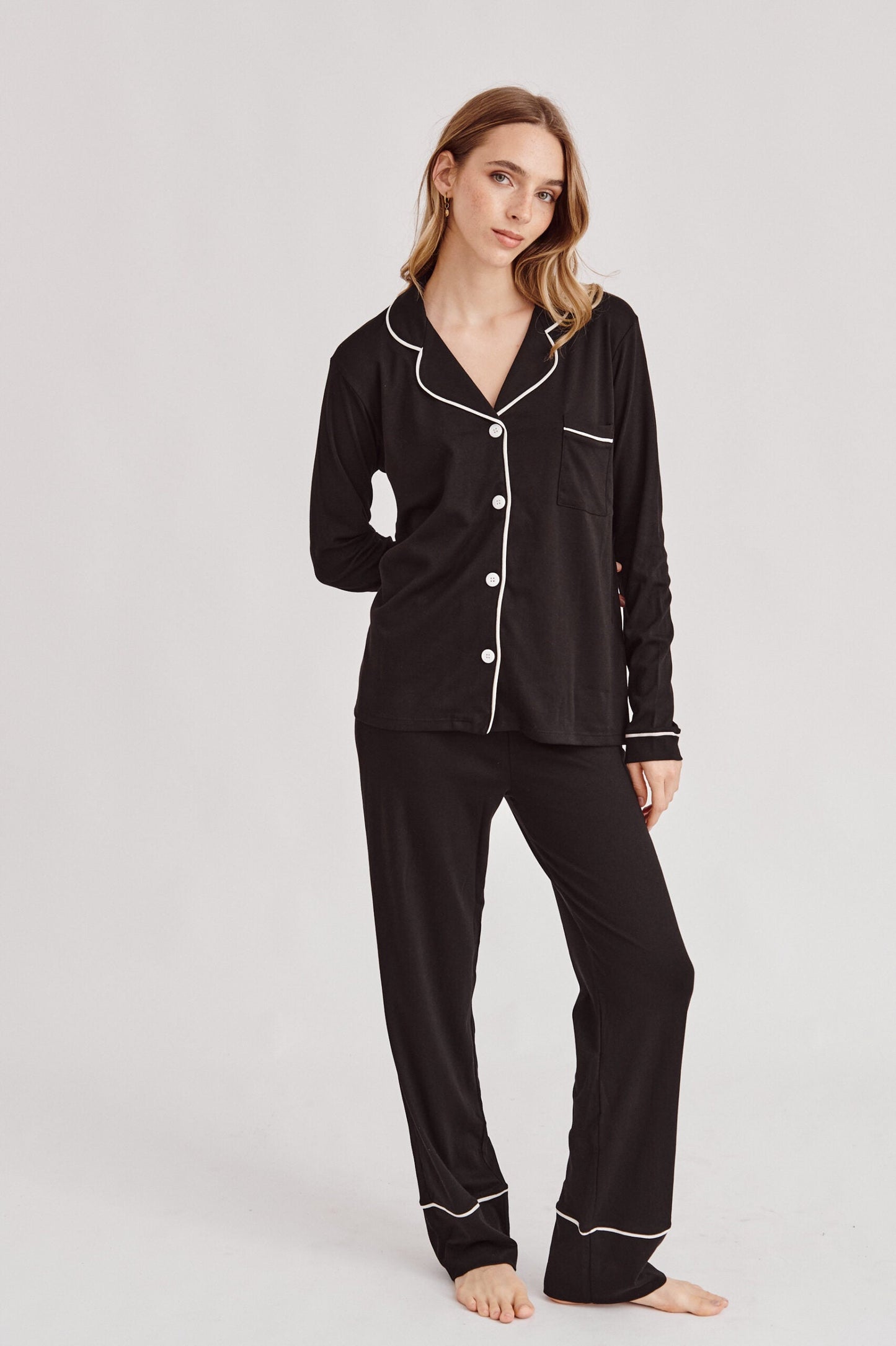 Pima Cotton Forever Black Pajama Set Simone Sleepwear USA