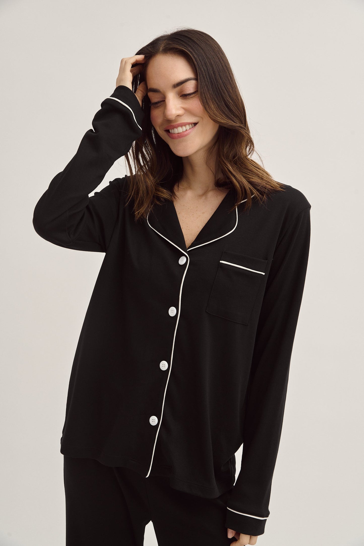Pima Cotton Forever Black Pajama Set Simone Sleepwear USA
