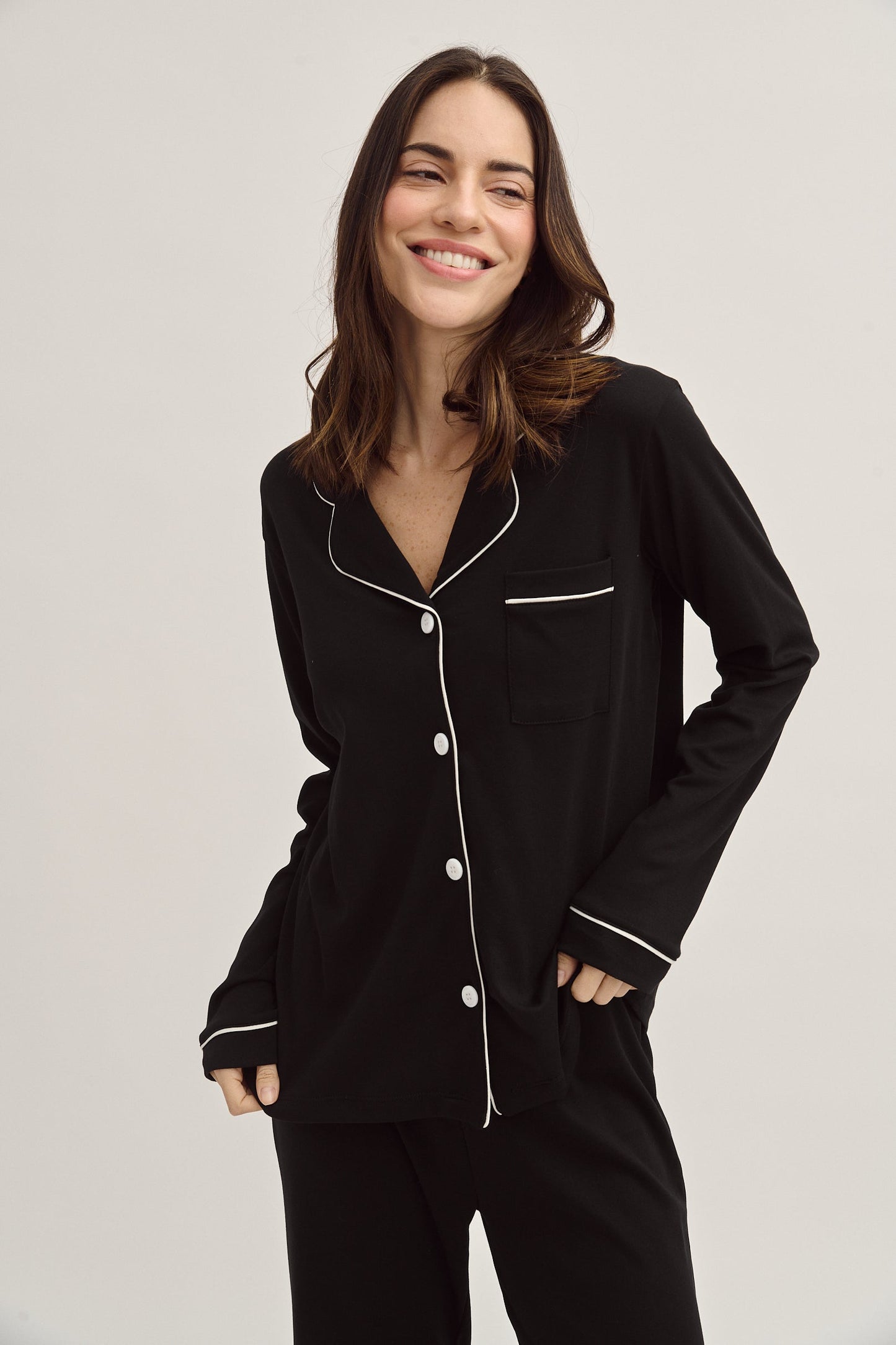 Pima Cotton Forever Black Pajama Set Simone Sleepwear USA