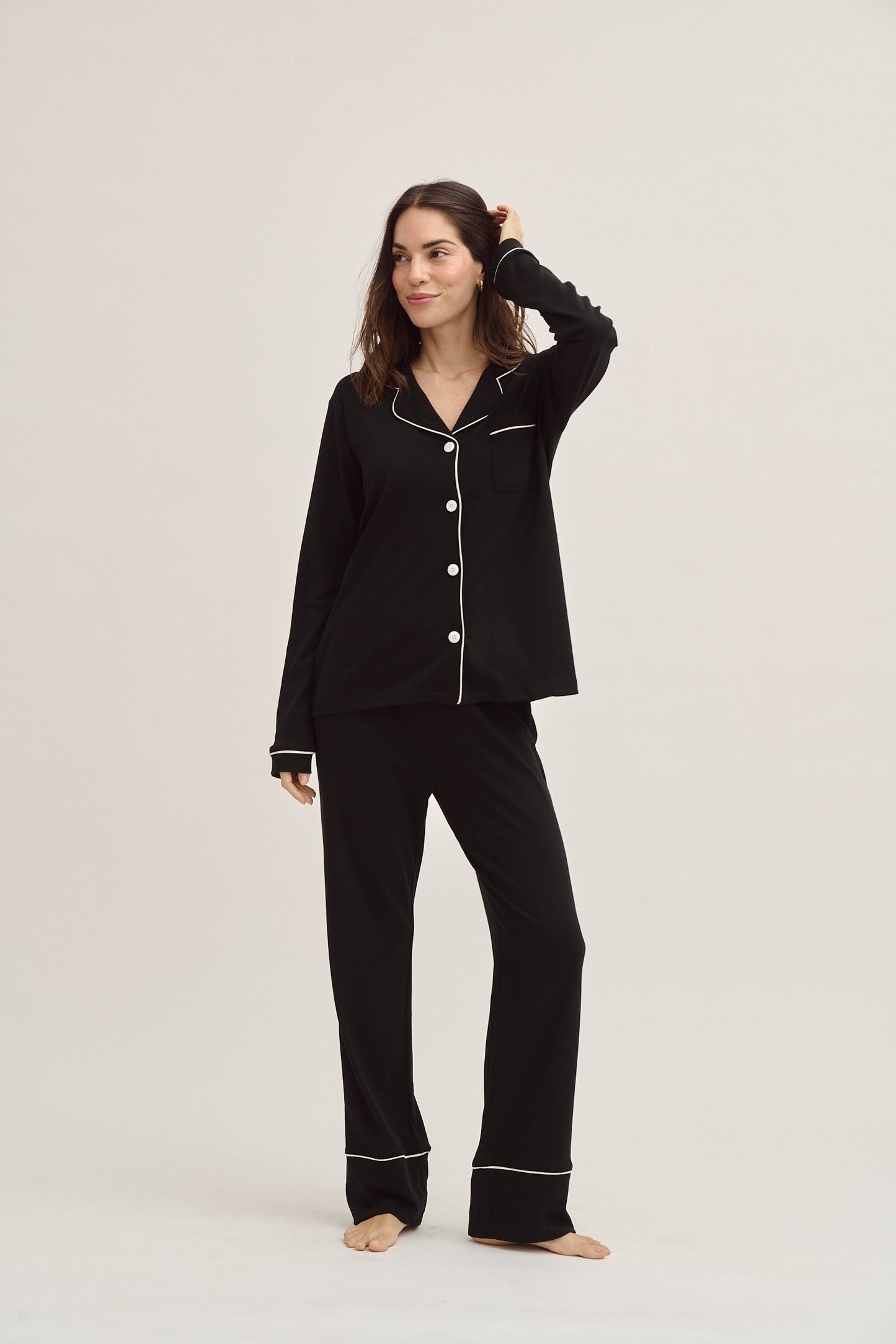 Pima Cotton Forever Black Pajama Set Simone Sleepwear USA
