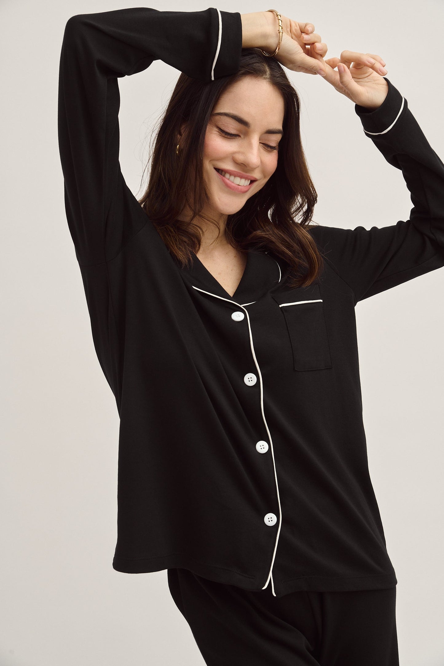 Pima Cotton Forever Black Pajama Set Simone Sleepwear USA