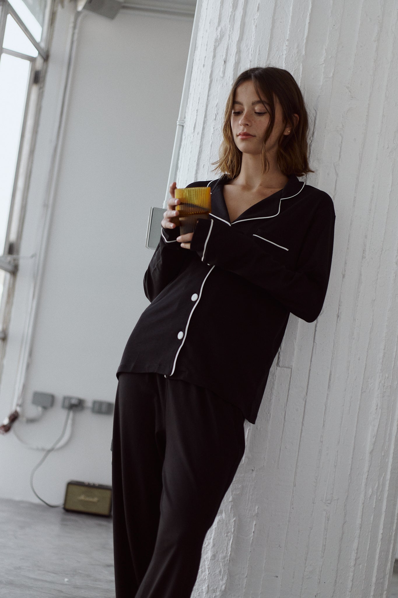 Pima Cotton Forever Black Pajama Set Simone Sleepwear USA