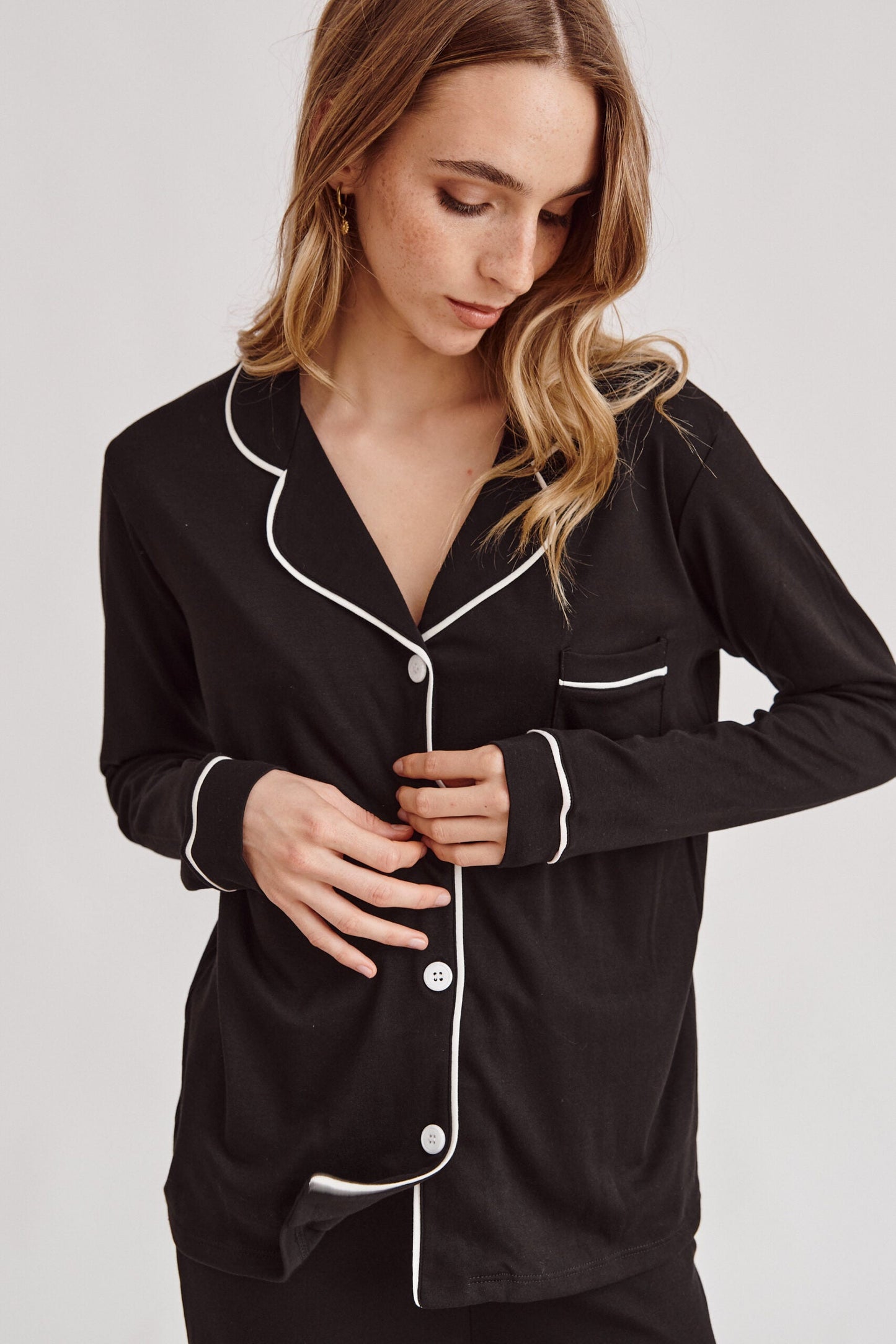 Pima Cotton Forever Black Pajama Set Simone Sleepwear USA