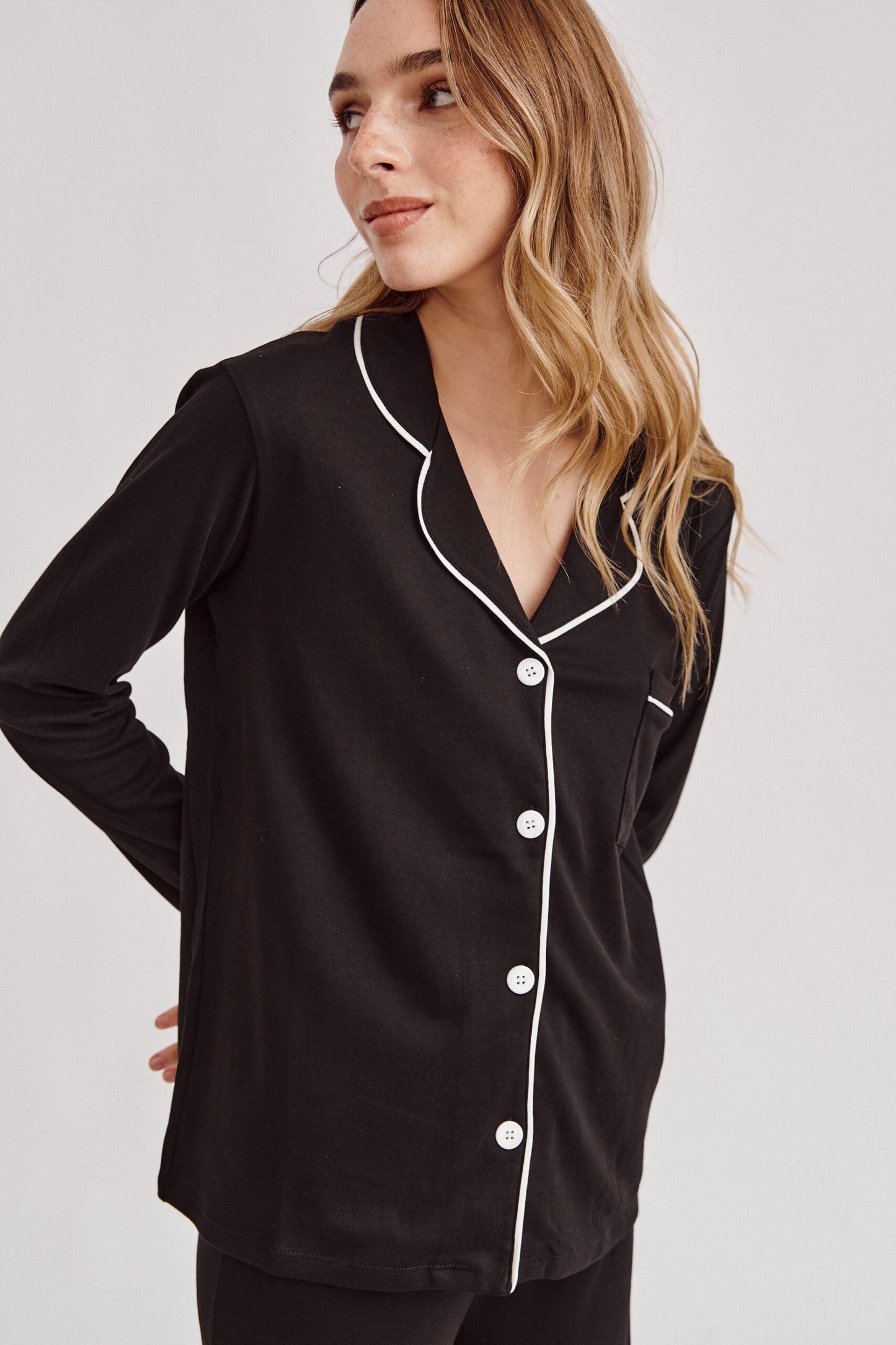 Pima Cotton Forever Black Pajama Set Simone Sleepwear USA