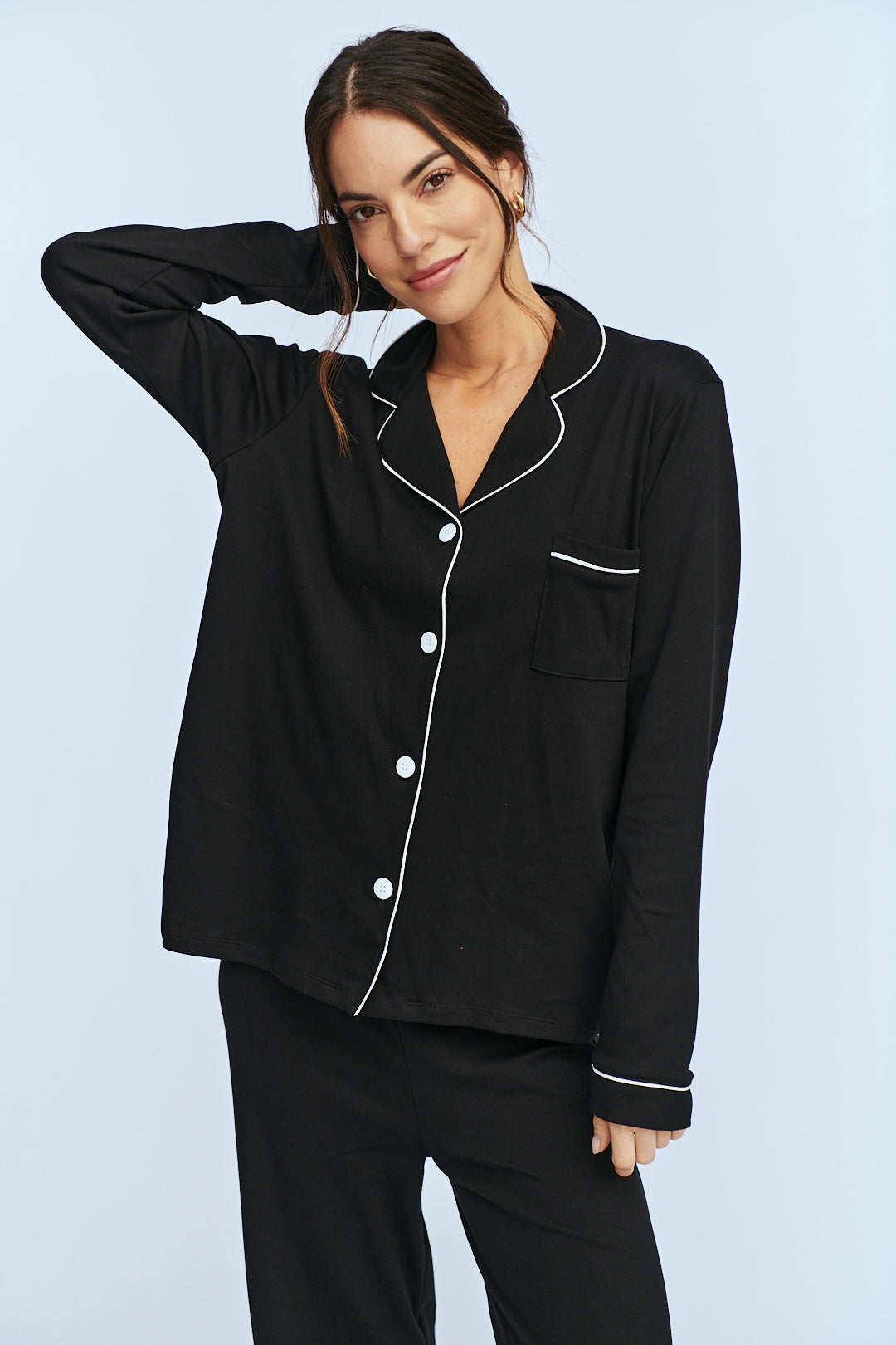 Pima Cotton Forever Black Pajama Set Simone Sleepwear USA