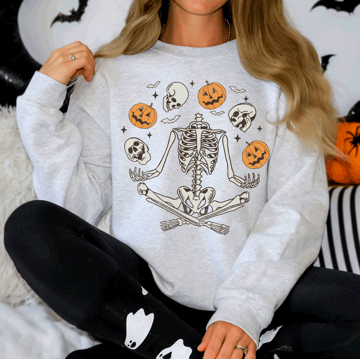 Skeleton Juggling Halloween Jack o Lantern Sweatshirt Refinery Number One