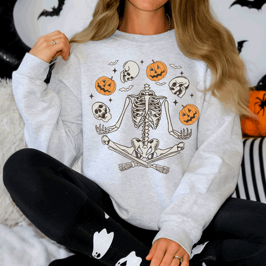 Skeleton Juggling Halloween Jack o Lantern Sweatshirt Refinery Number One
