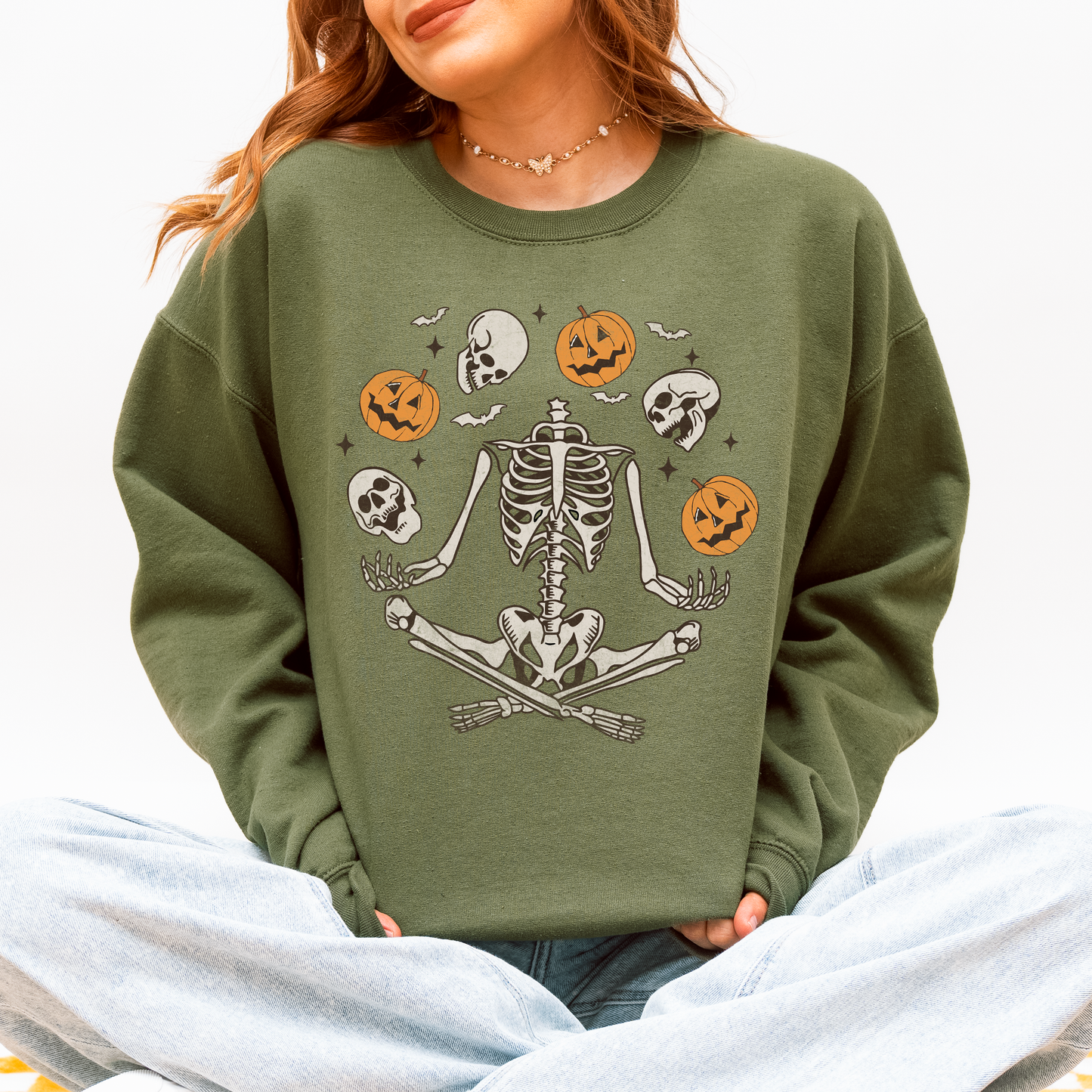 Skeleton Juggling Halloween Jack o Lantern Sweatshirt Refinery Number One
