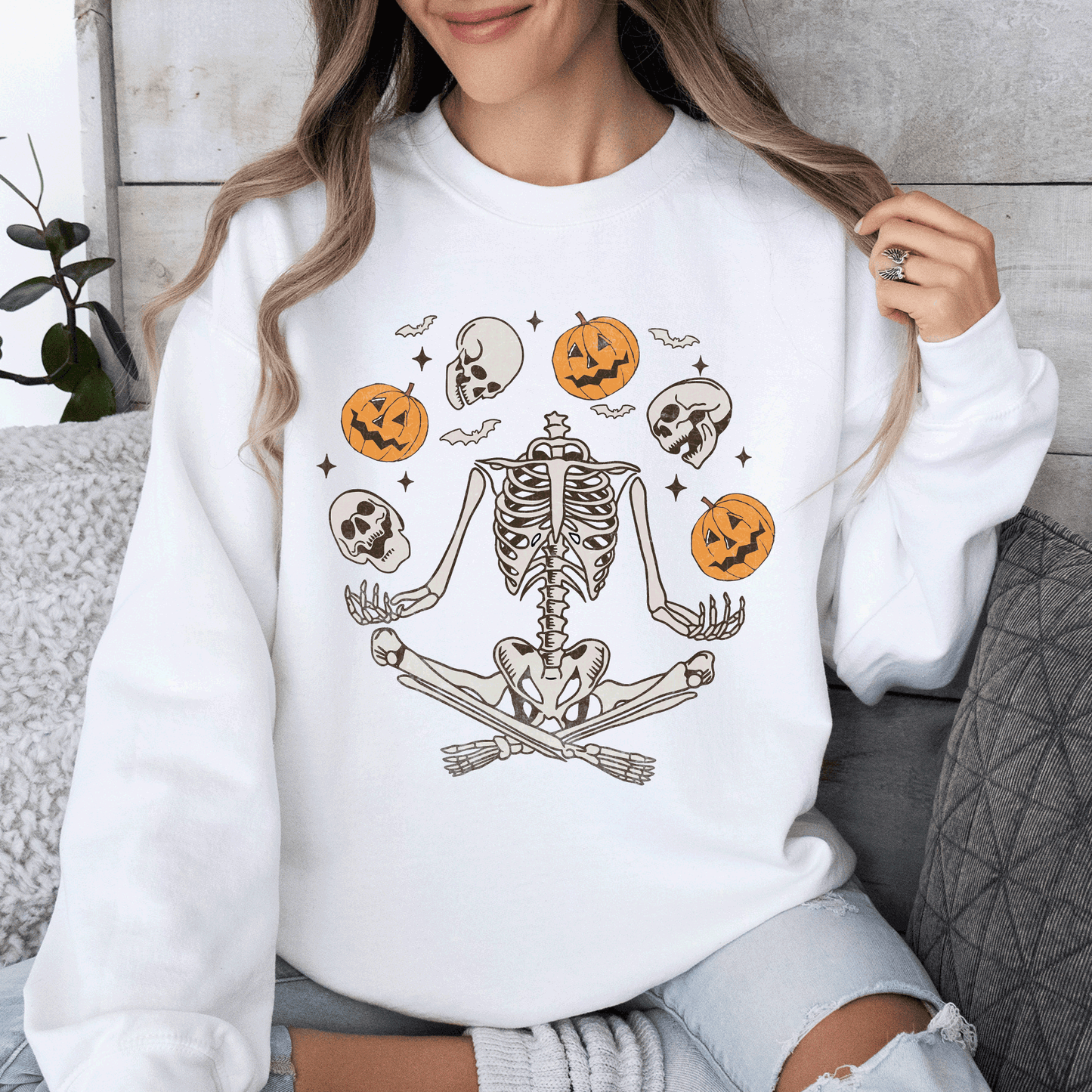 Skeleton Juggling Halloween Jack o Lantern Sweatshirt Refinery Number One