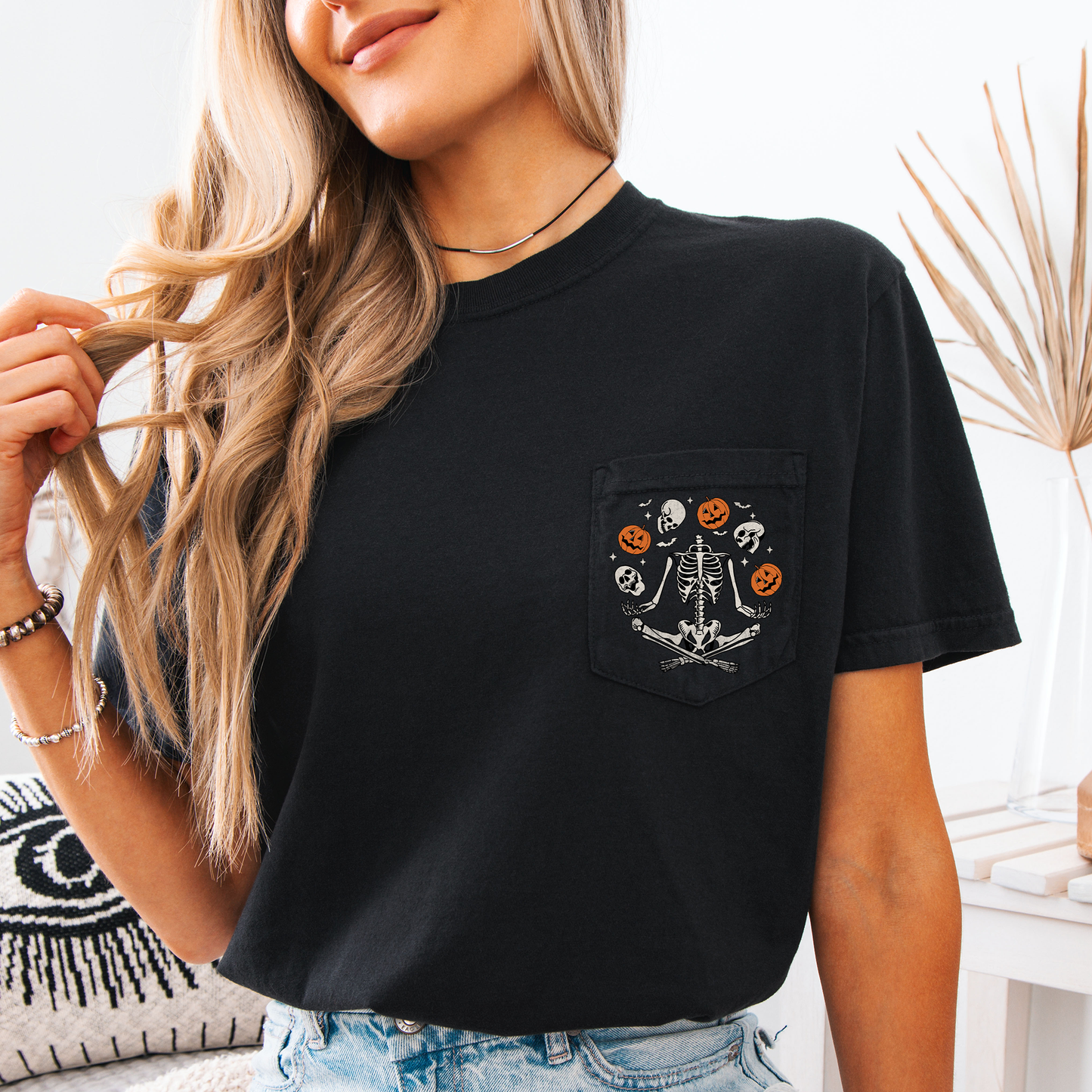 Skeleton Juggling Jack o Lantern Pocket T-Shirt Comfort Colors Refinery Number One